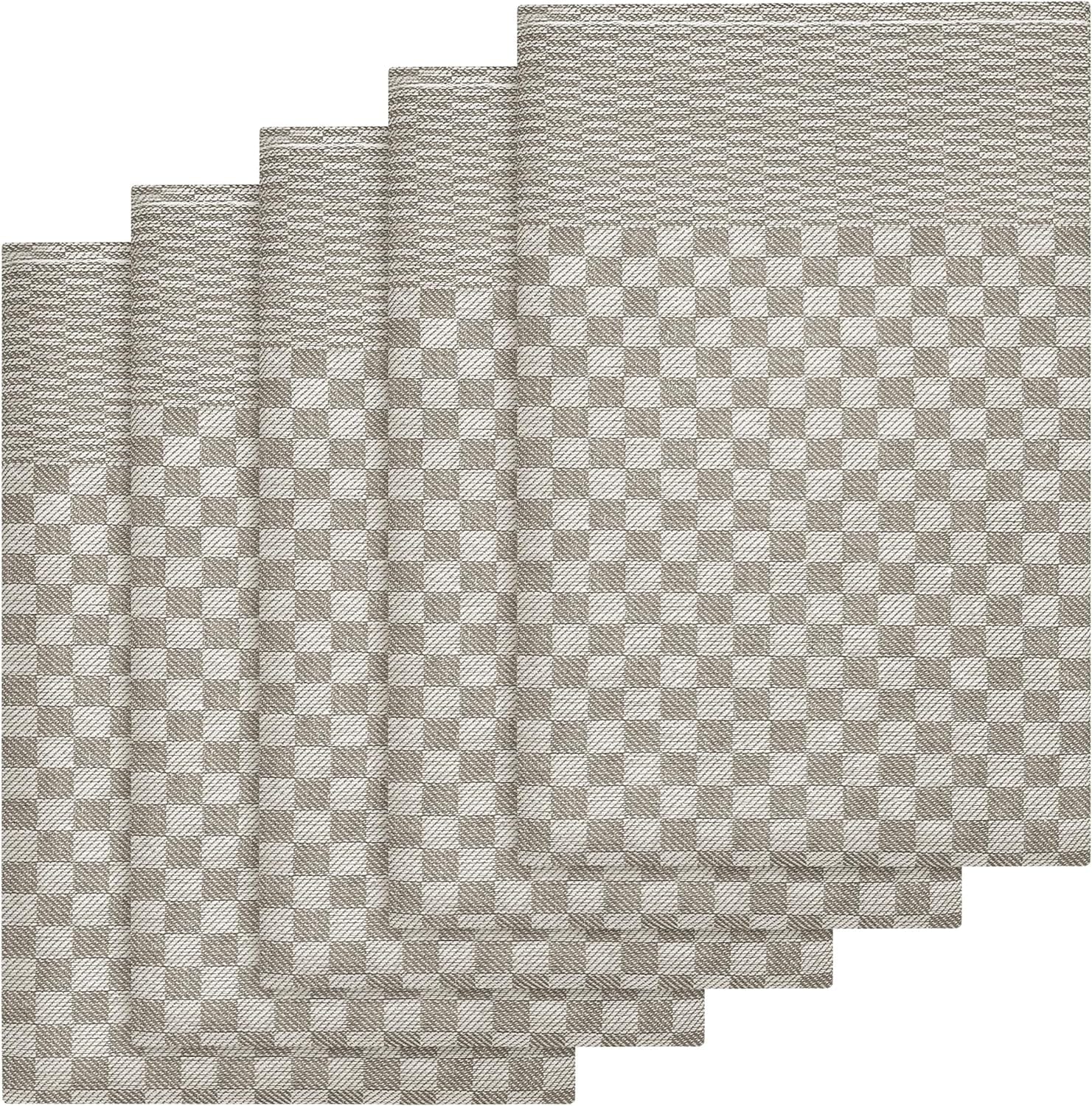 OLIVIA ROCCO Pack Of 5 Large 100% Cotton Tea Towels Quick Dry Check Pattern Dish Cloths