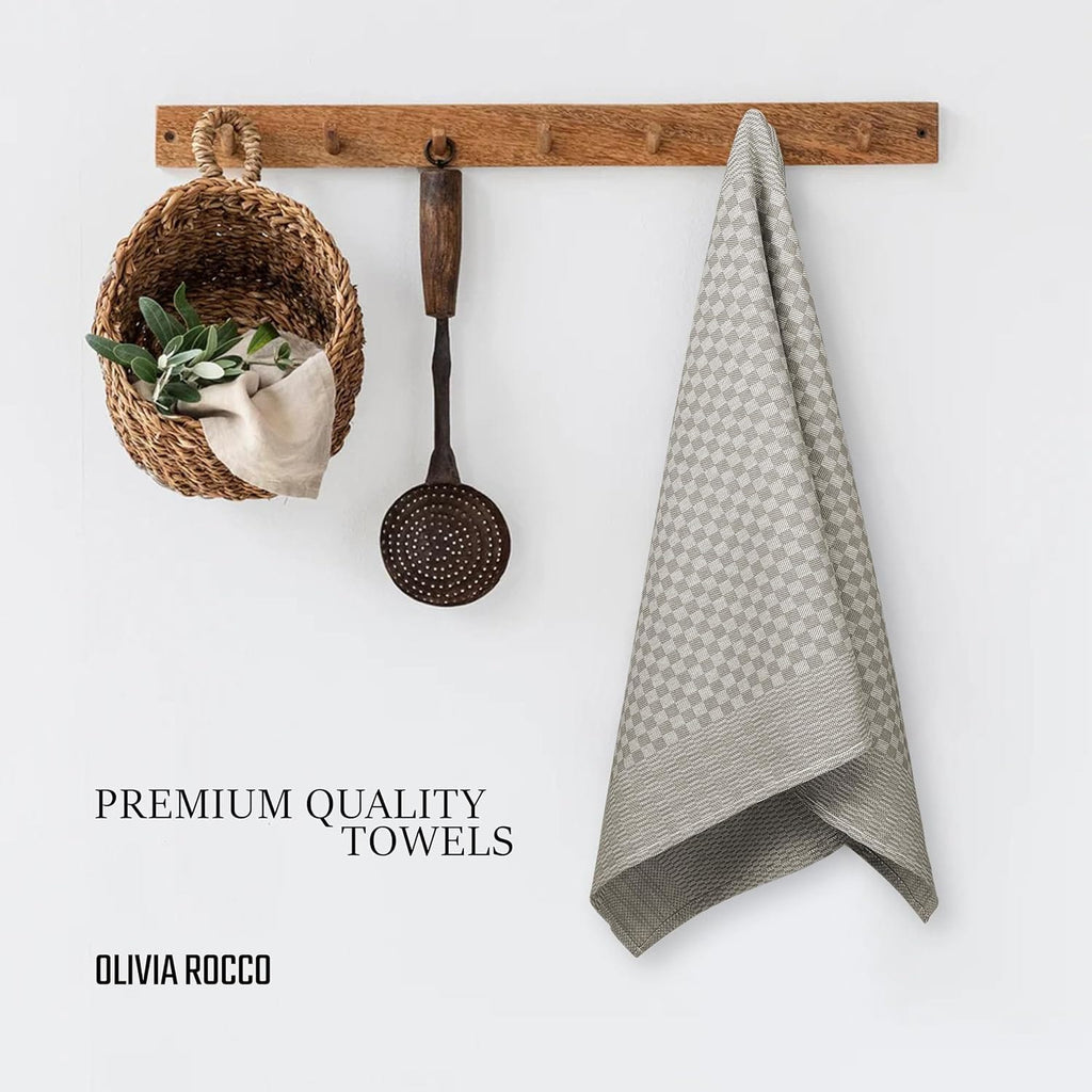 OLIVIA ROCCO Pack Of 5 Large 100% Cotton Tea Towels Quick Dry Check Pattern Dish Cloths