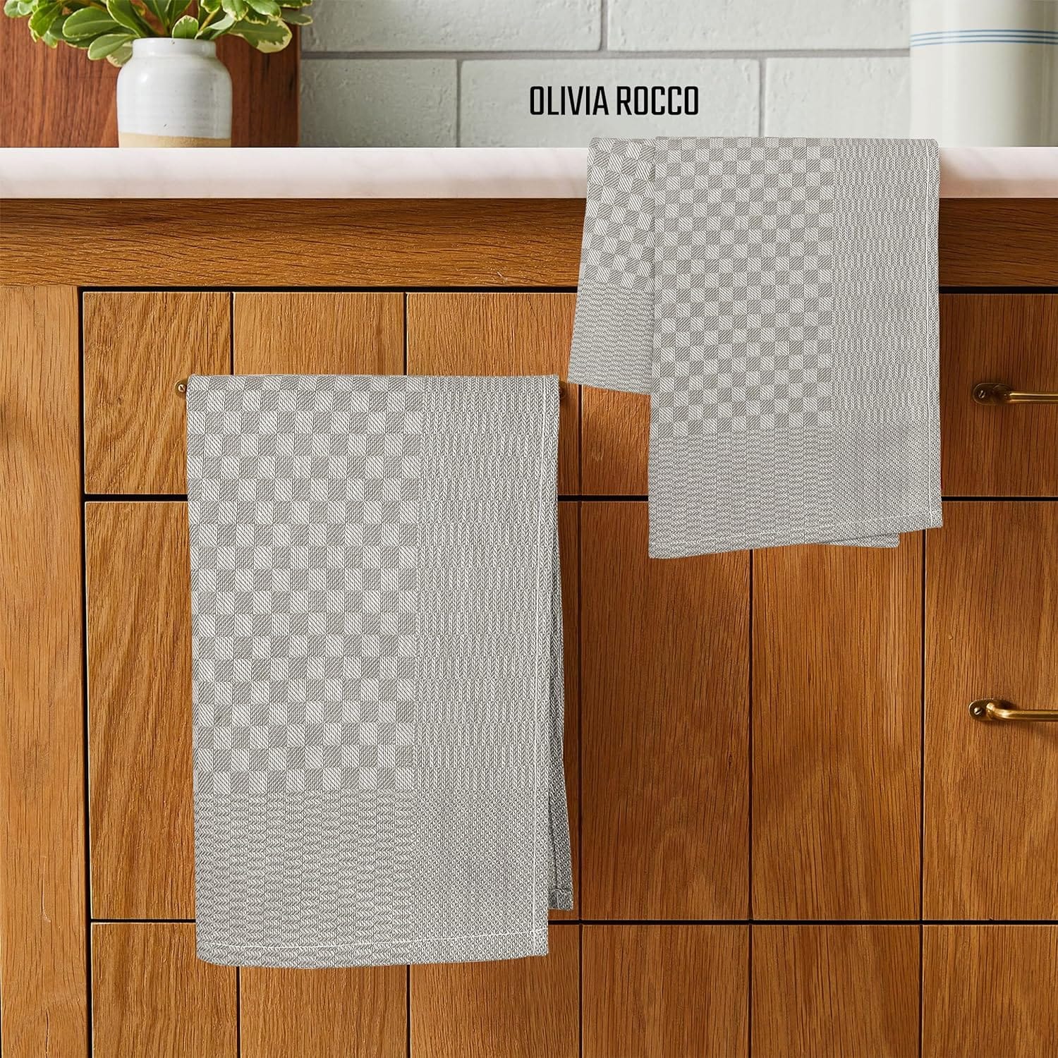 OLIVIA ROCCO Pack Of 5 Large 100% Cotton Tea Towels Quick Dry Check Pattern Dish Cloths