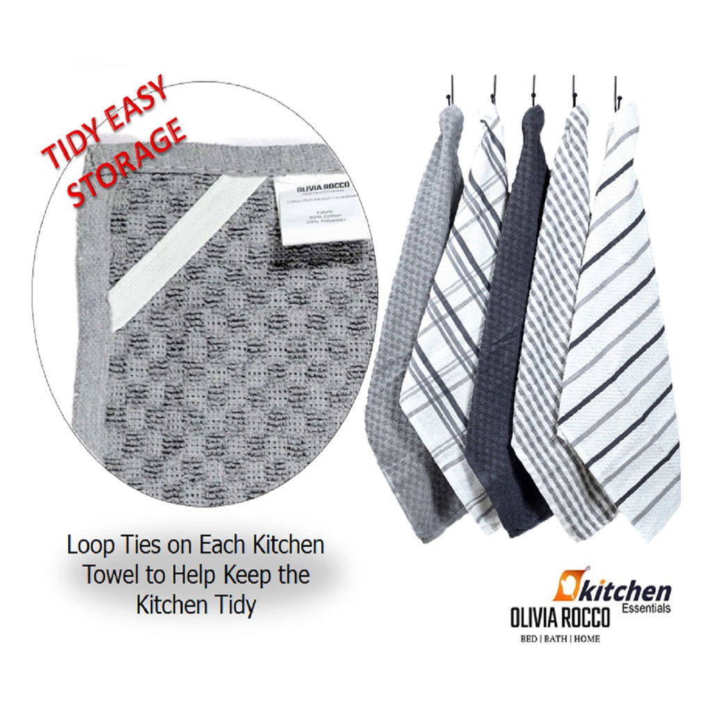 OLIVIA ROCCO 5 Pack Cotton Terry Kitchen Towels 45x65cm Super Absorbent Quick Drying