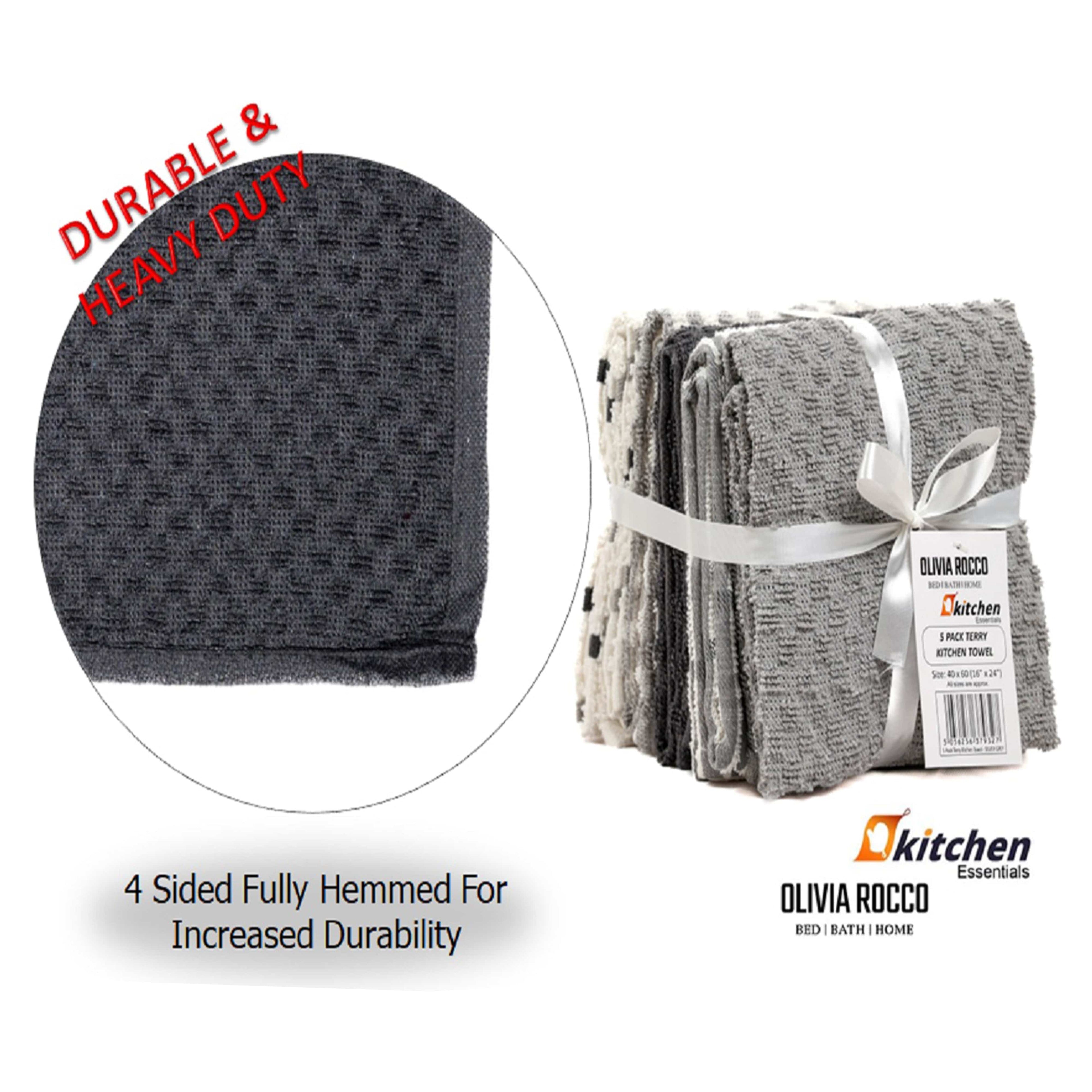 OLIVIA ROCCO 5 Pack Cotton Terry Kitchen Towels 45x65cm Super Absorbent Quick Drying