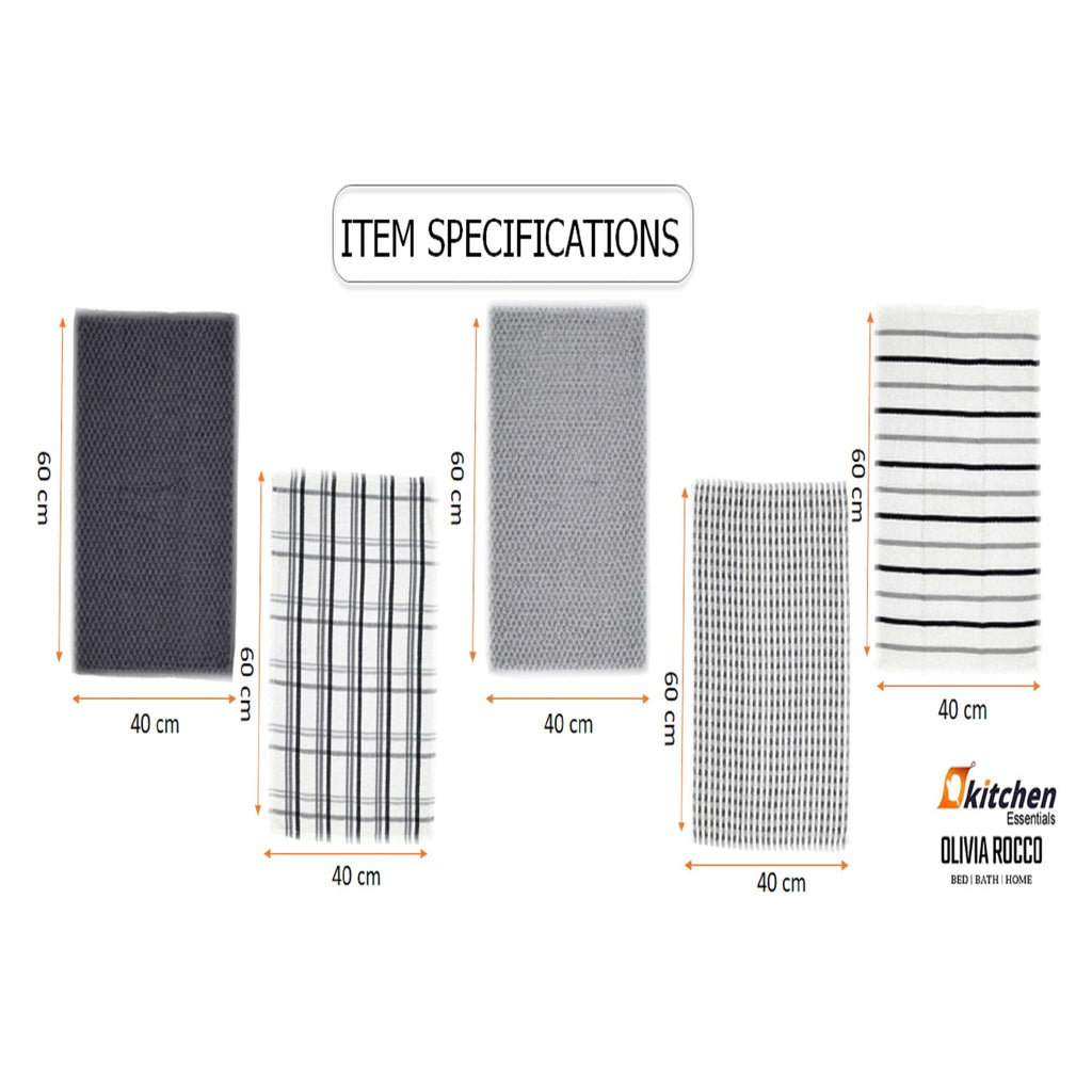 OLIVIA ROCCO 5 Pack Cotton Terry Kitchen Towels 45x65cm Super Absorbent Quick Drying