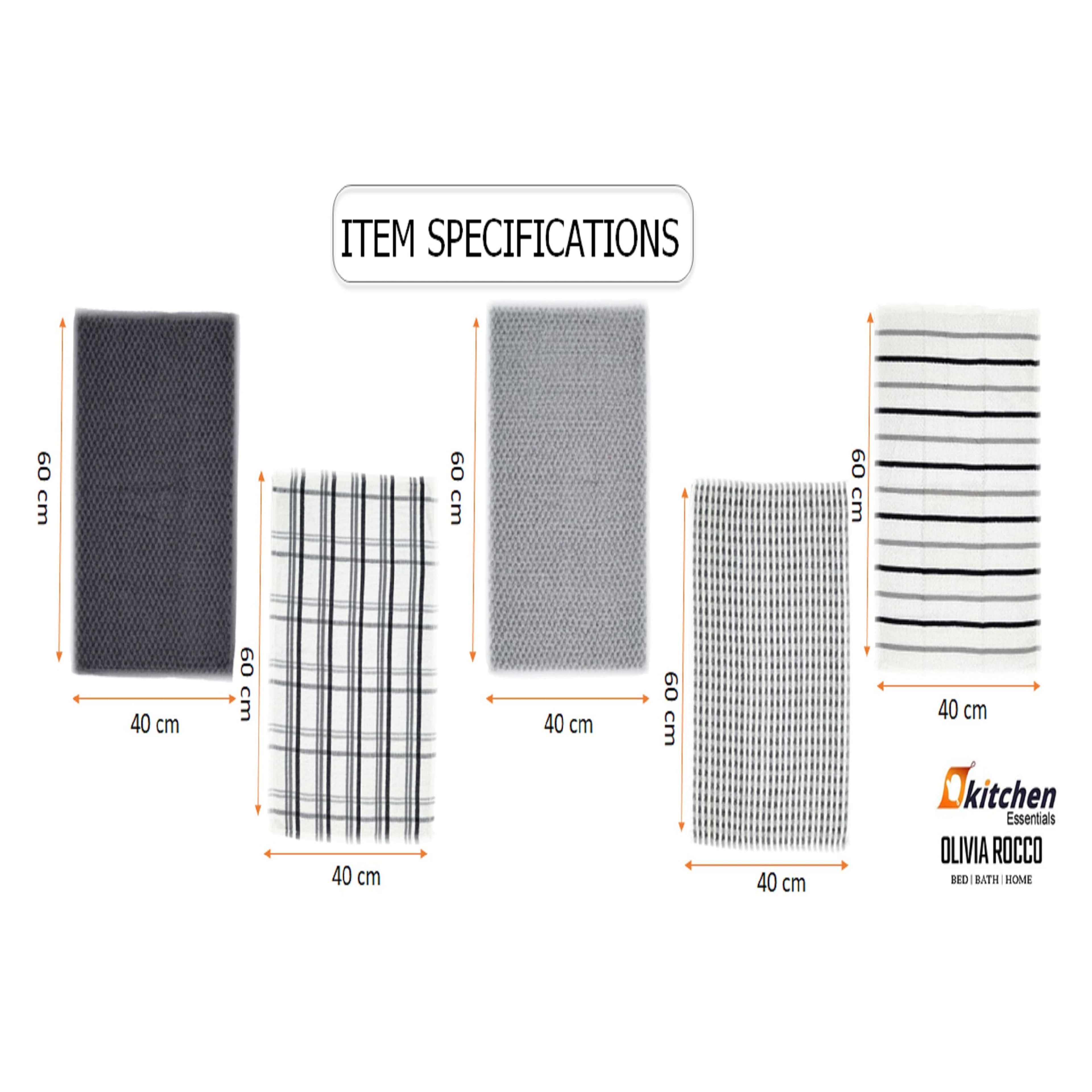 OLIVIA ROCCO 5 Pack Cotton Terry Kitchen Towels 45x65cm Super Absorbent Quick Drying