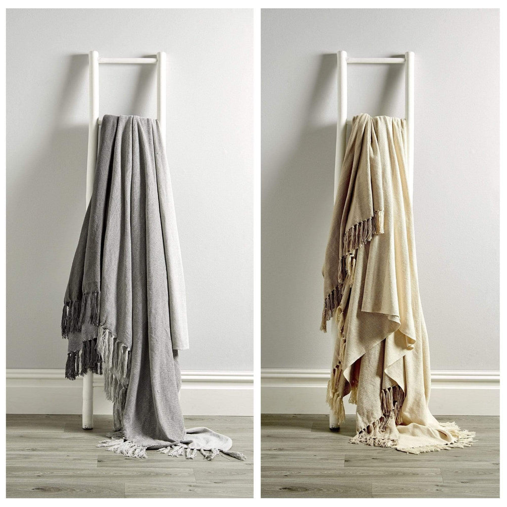 OLIVIA ROCCO Handwoven Large Check Pure Indian Cotton Throw Blanket With Tassels Eco