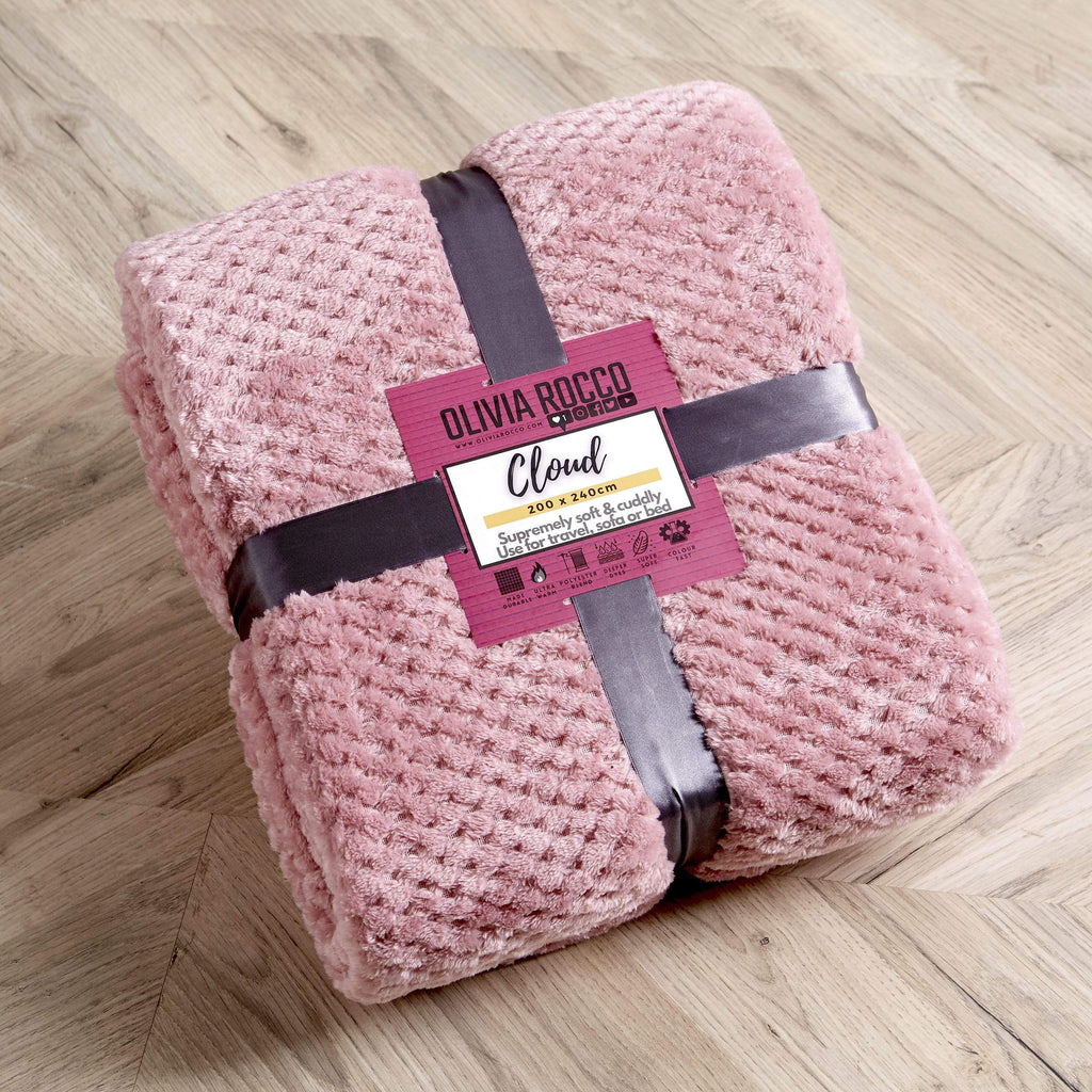 OLIVIA ROCCO Cloud Honeycomb Throw Oversized Chunky Soft Fleece Blanket Faux Fur