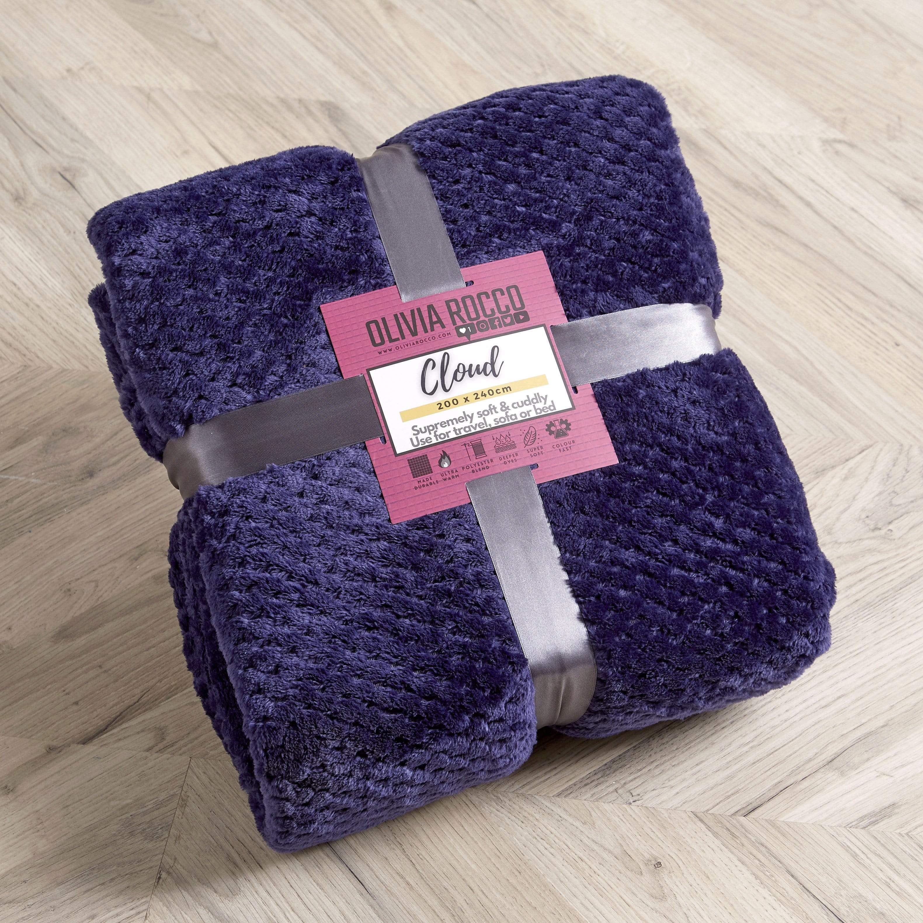 OLIVIA ROCCO Cloud Honeycomb Throw Oversized Chunky Soft Fleece Blanket Faux Fur