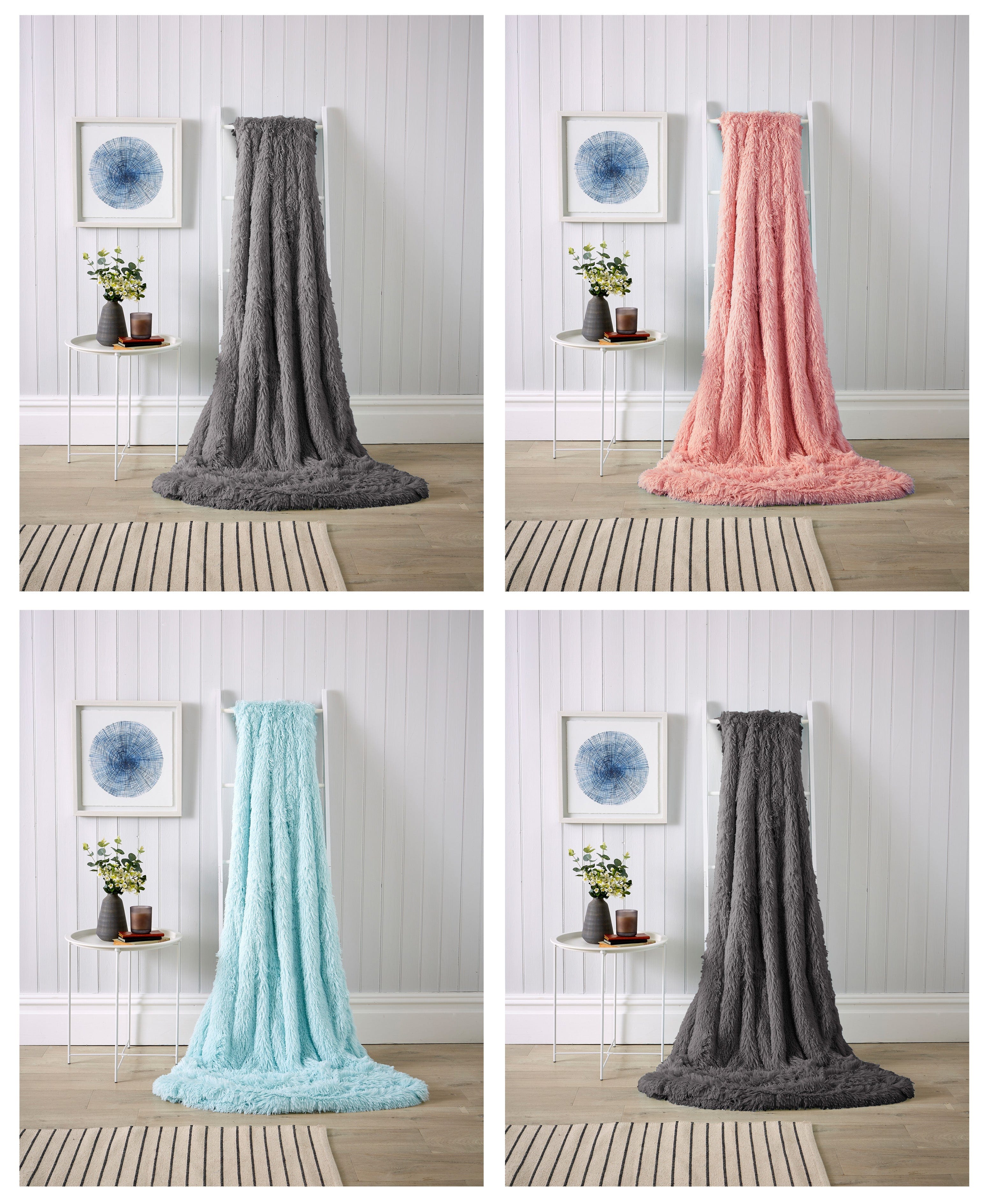 OLIVIA ROCCO Oversized Chunky Soft Fleece Blanket Fluffy Faux Fur Throw For Sofa And Bed