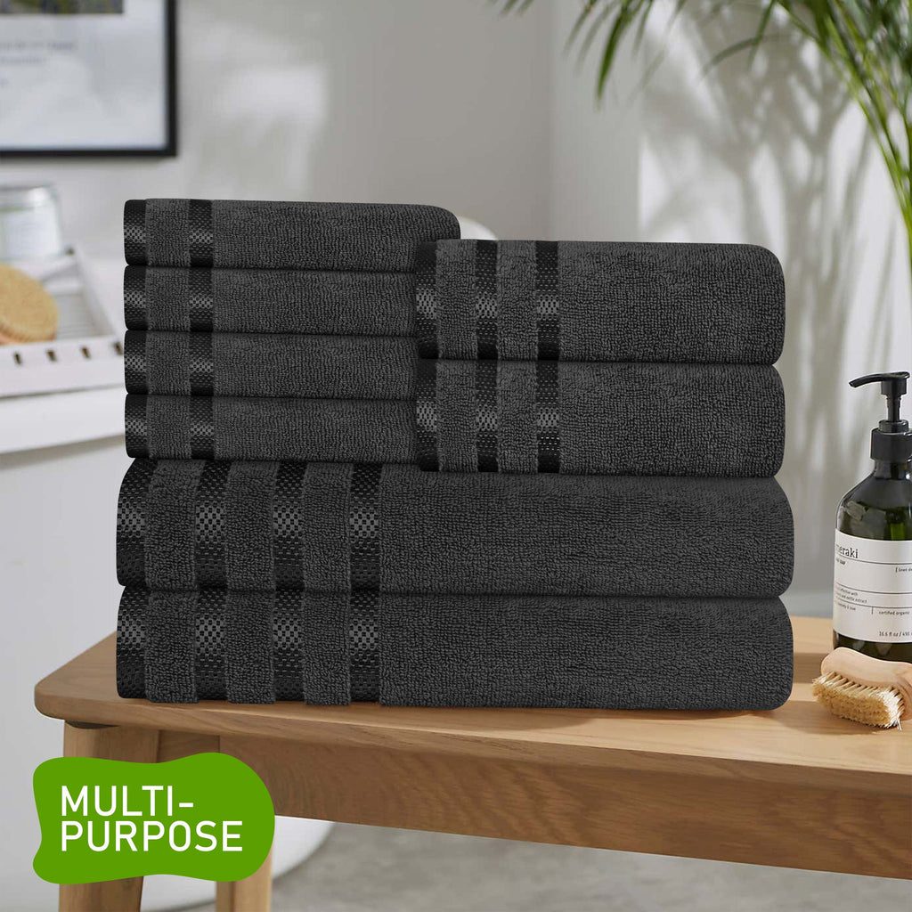 OLIVIA ROCCO Belmont Viscose Stripe Grey Towels 100% Cotton Hotel Quality Super Absorbent