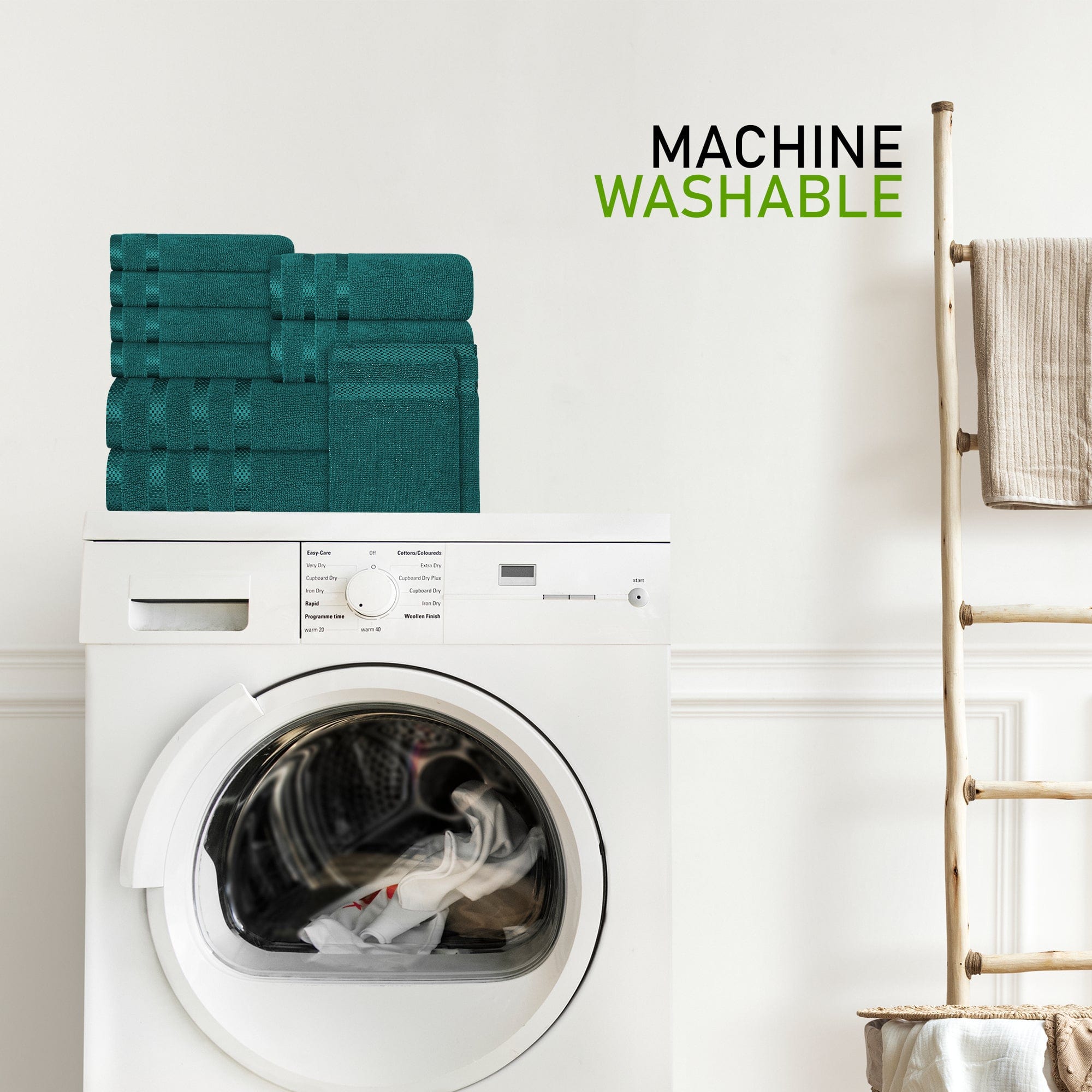 OLIVIA ROCCO Belmont Viscose Stripe Jade Green Towels 100% Cotton Hotel Quality Easy-Care Hotel-Quality Bathroom