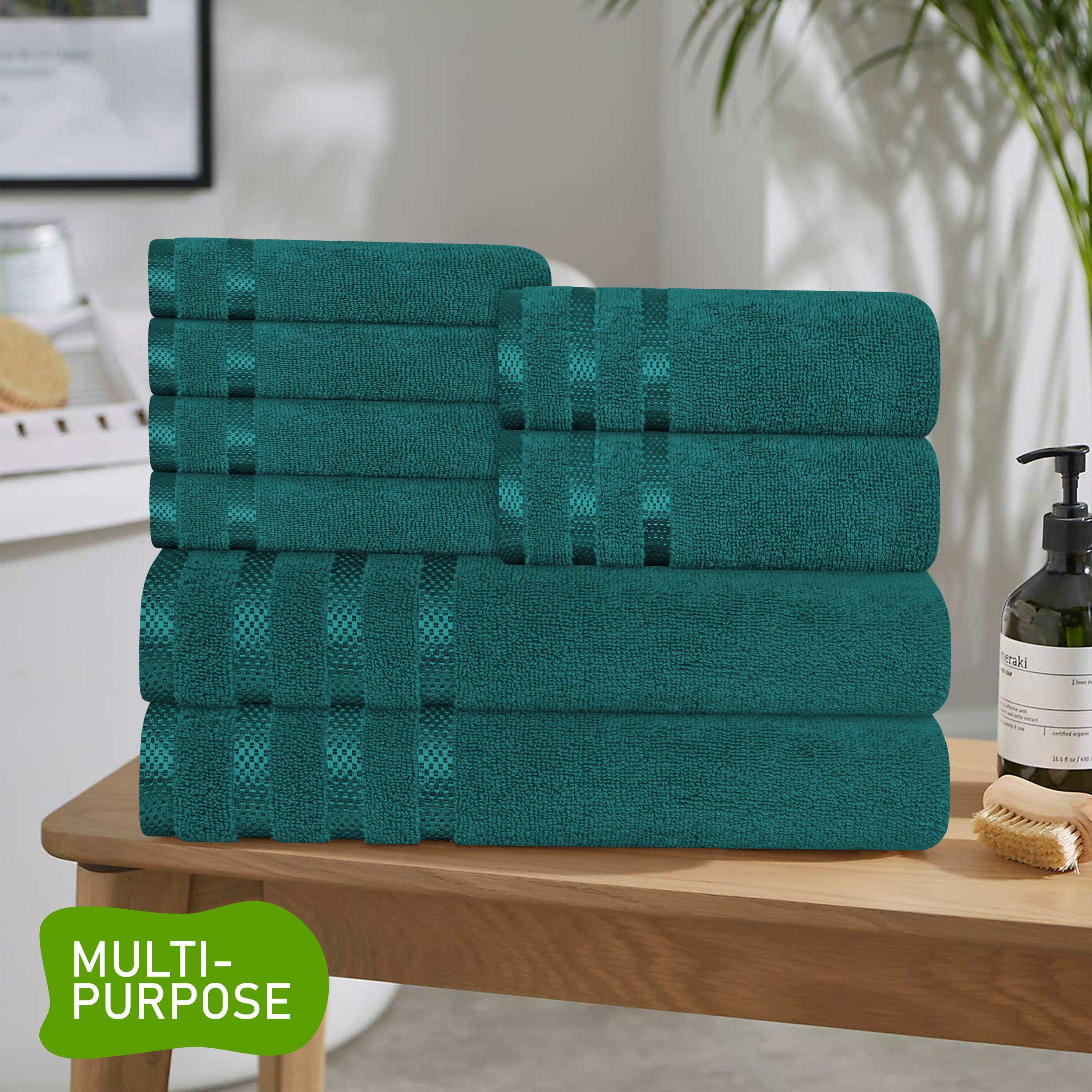 OLIVIA ROCCO Belmont Viscose Stripe Jade Green Towels 100% Cotton Hotel Quality Easy-Care Hotel-Quality Bathroom