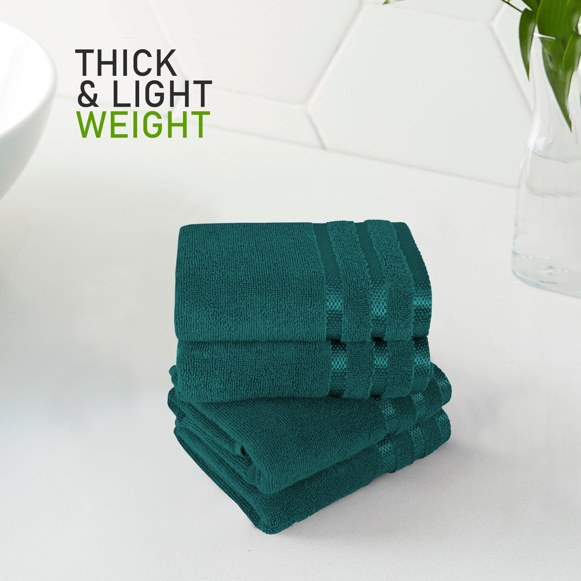 OLIVIA ROCCO Belmont Viscose Stripe Jade Green Towels 100% Cotton Hotel Quality Easy-Care Hotel-Quality Bathroom