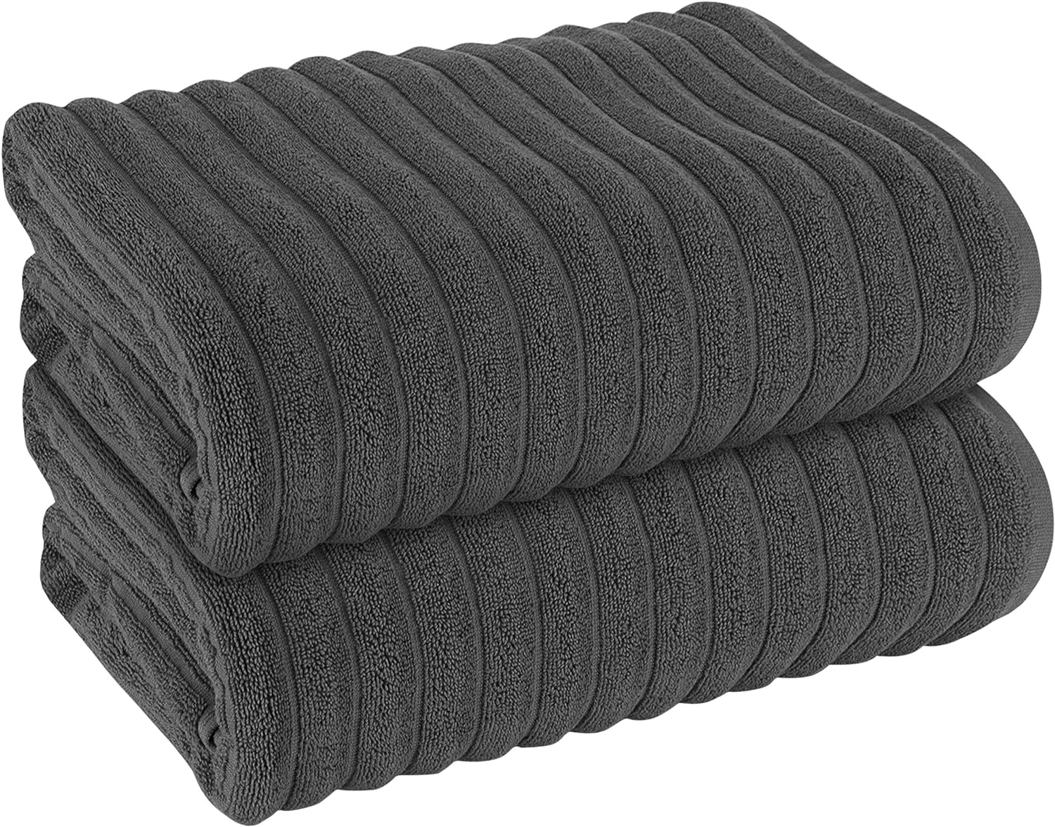 OLIVIA ROCCO Hydro Cotton Ribbed Towels Jumbo Bath Sheets 2 Pack Charcoal Highly