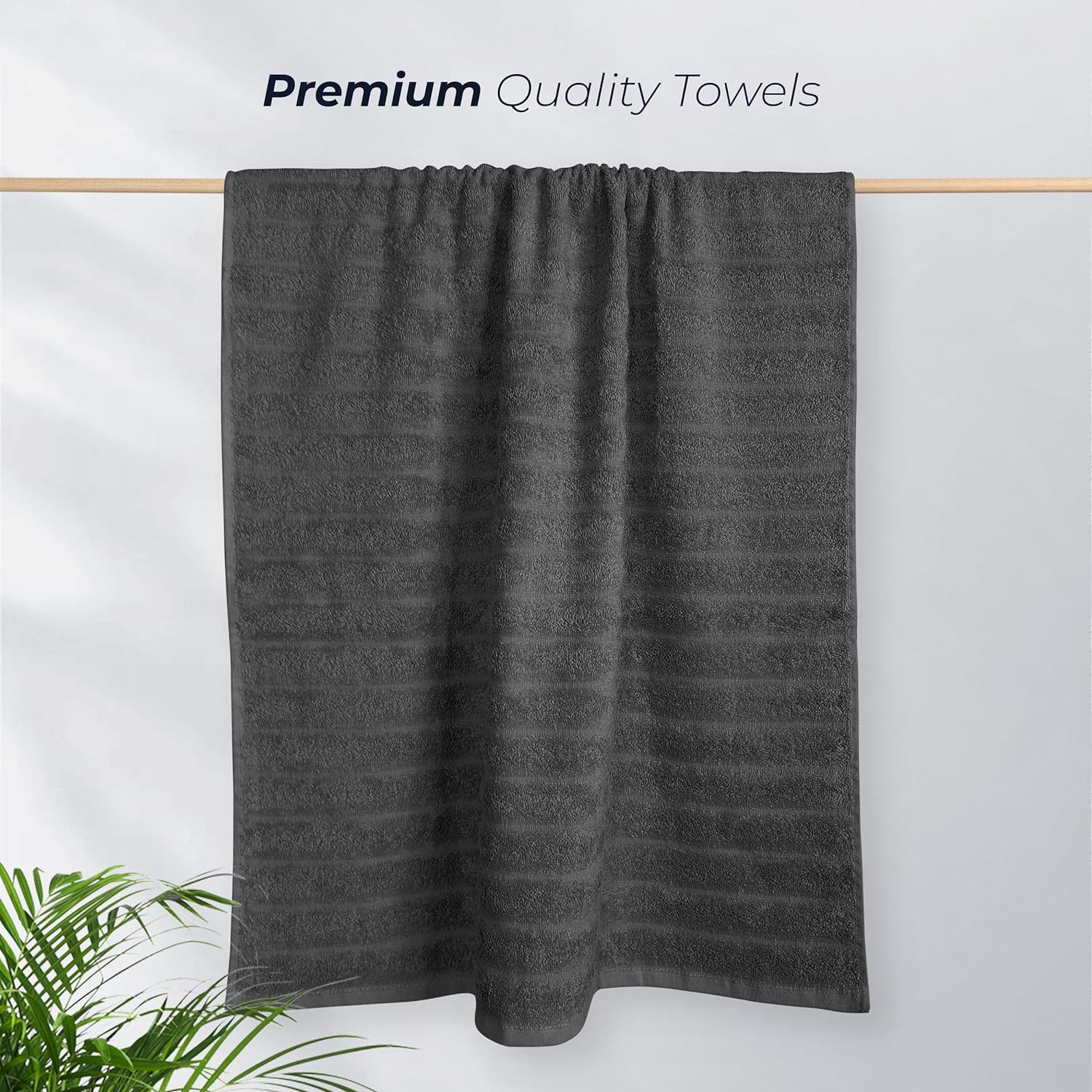 OLIVIA ROCCO Hydro Cotton Ribbed Towels Jumbo Bath Sheets 2 Pack Charcoal Highly