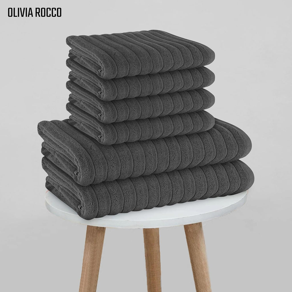 OLIVIA ROCCO Hydro Cotton Ribbed Towels Jumbo Bath Sheets 2 Pack Charcoal Highly