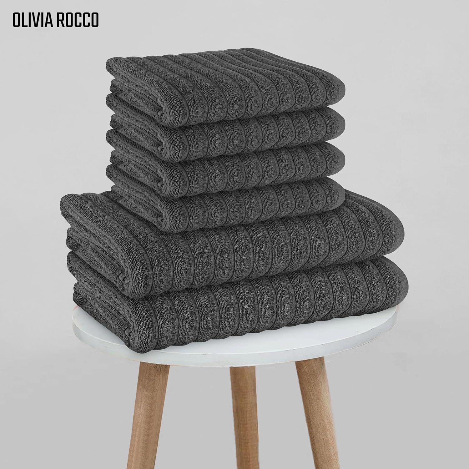 OLIVIA ROCCO Hydro Cotton Ribbed Towels Jumbo Bath Sheets 2 Pack Charcoal Highly