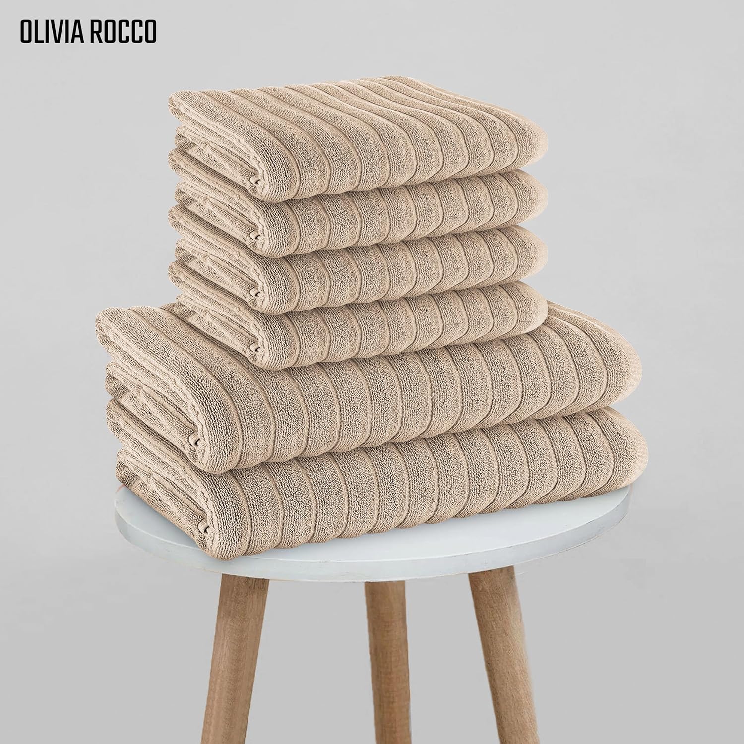 OLIVIA ROCCO Hydro Cotton Ribbed Towels Jumbo Bath Sheets 2 Pack Charcoal Highly