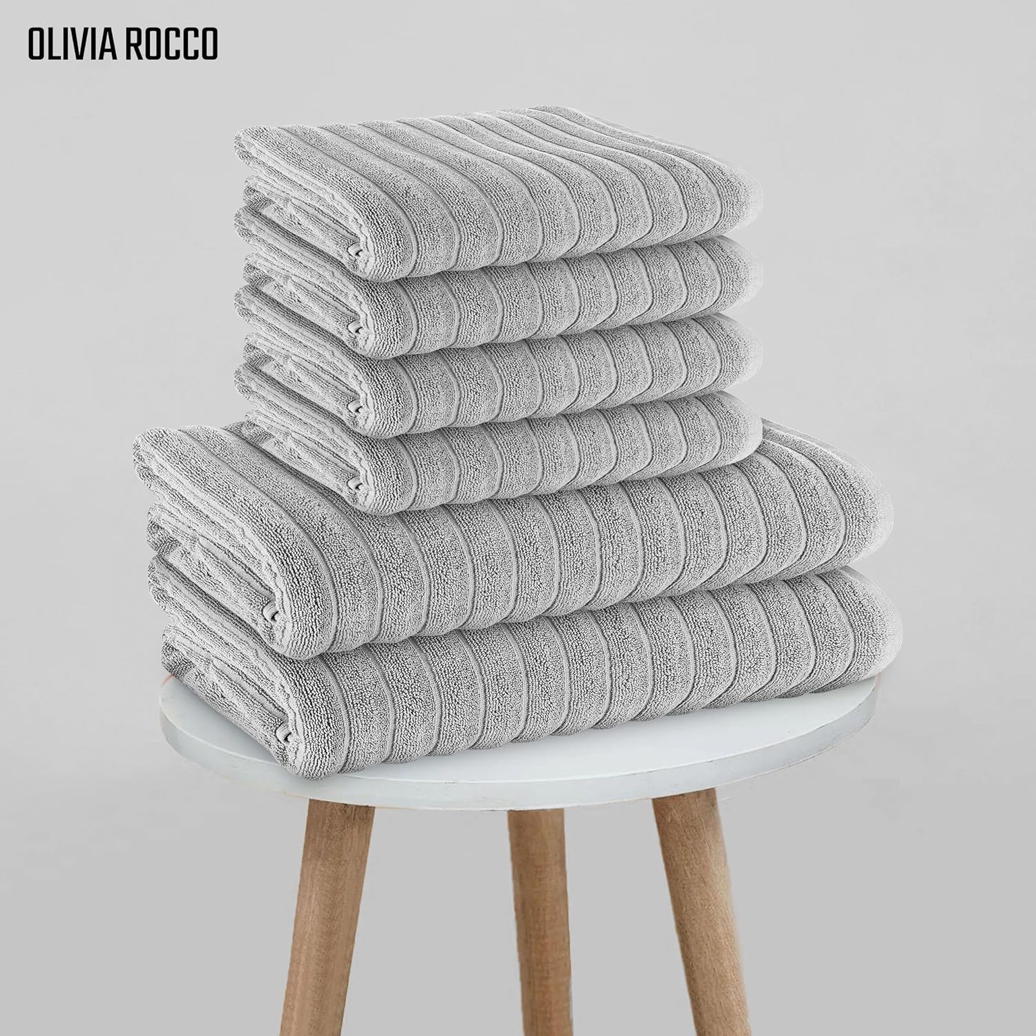 OLIVIA ROCCO Hydro Cotton Ribbed Towels Jumbo Bath Sheets 2 Pack Charcoal Highly