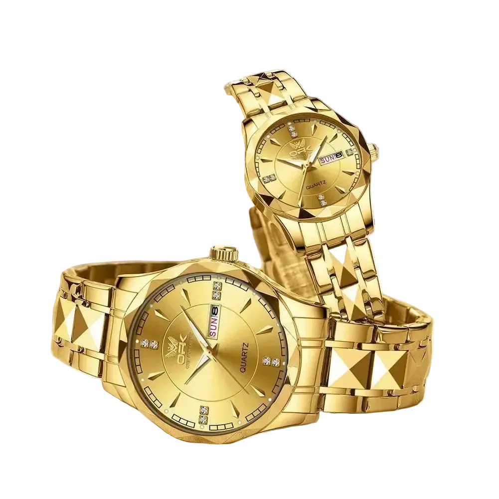 Golden Stainless Steel Couple Watches