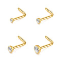 Pack of 4 L Shaped Bezel Set 18k Gold Stainless Steel Nose Studs Created with Zircondia® Crystals
