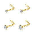 Pack of 4 L Shaped 18k Gold Plated Stainless Steel Nose Studs Created with Zircondia® Crystals