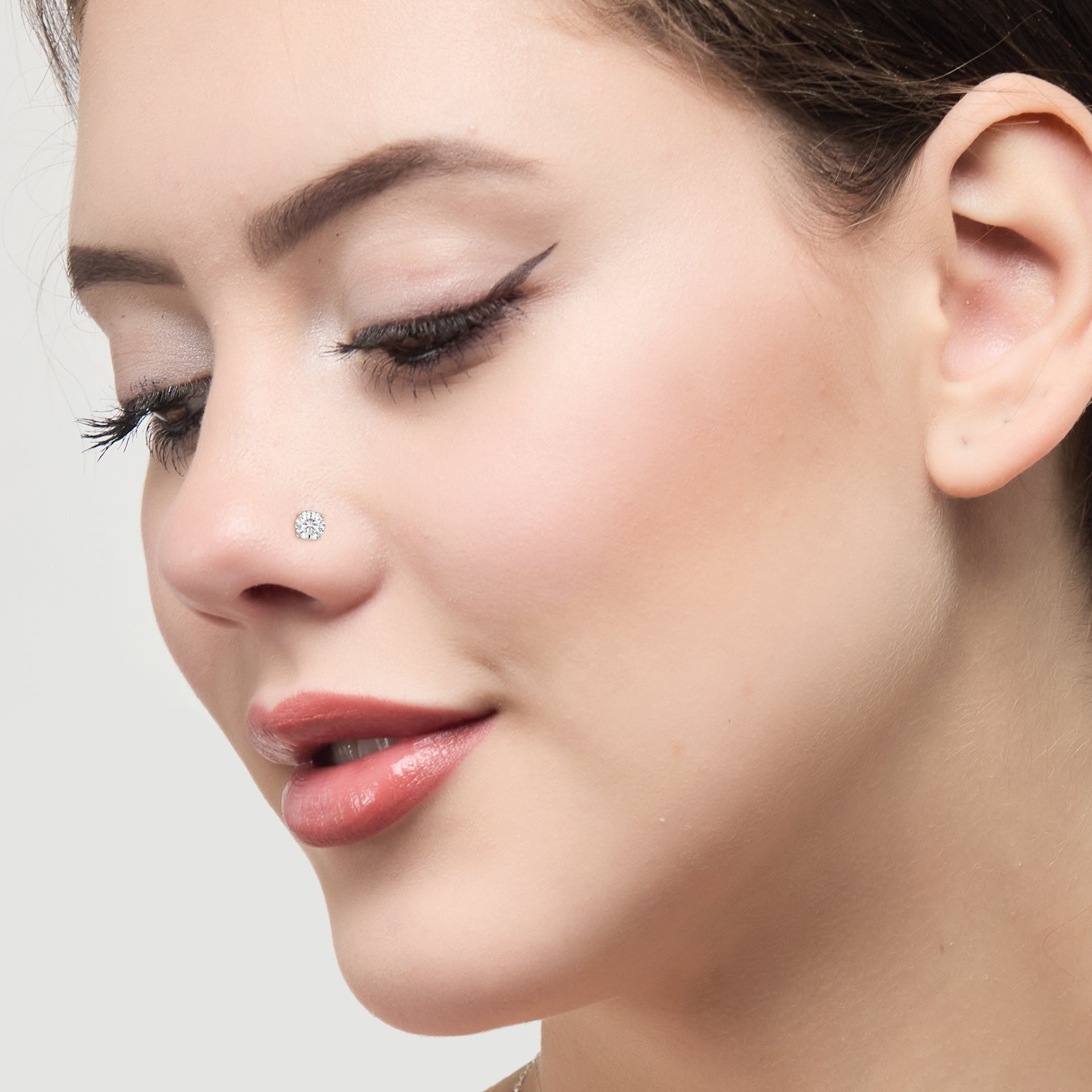 Pack of 4 L Shaped Stainless Steel Nose Studs Created with Zircondia® Crystals