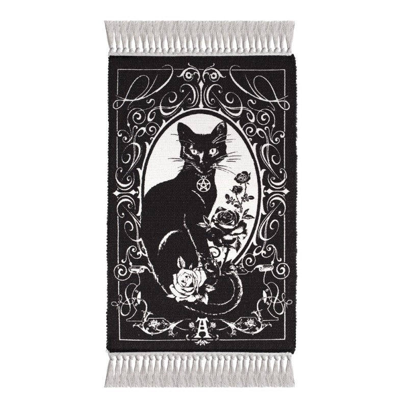 Black Cat Occult Rug Woven Cotton Gothic Home Décor - Alchemy Gothic Paracelsus