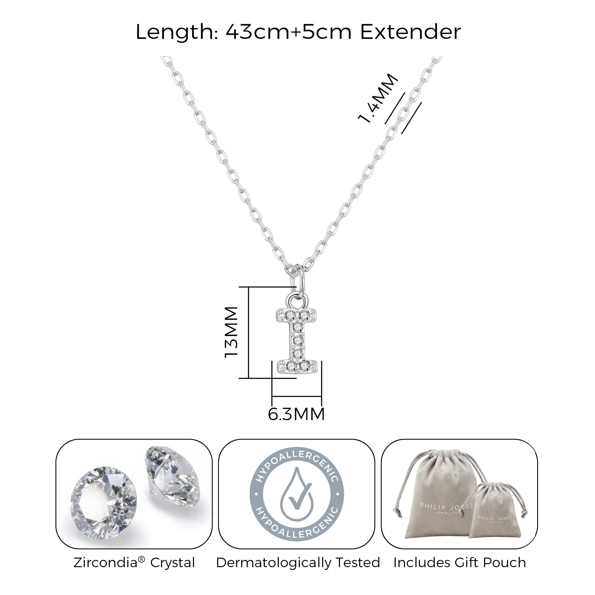 Pave Initial Necklace Letter I Created with Zircondia® Crystals