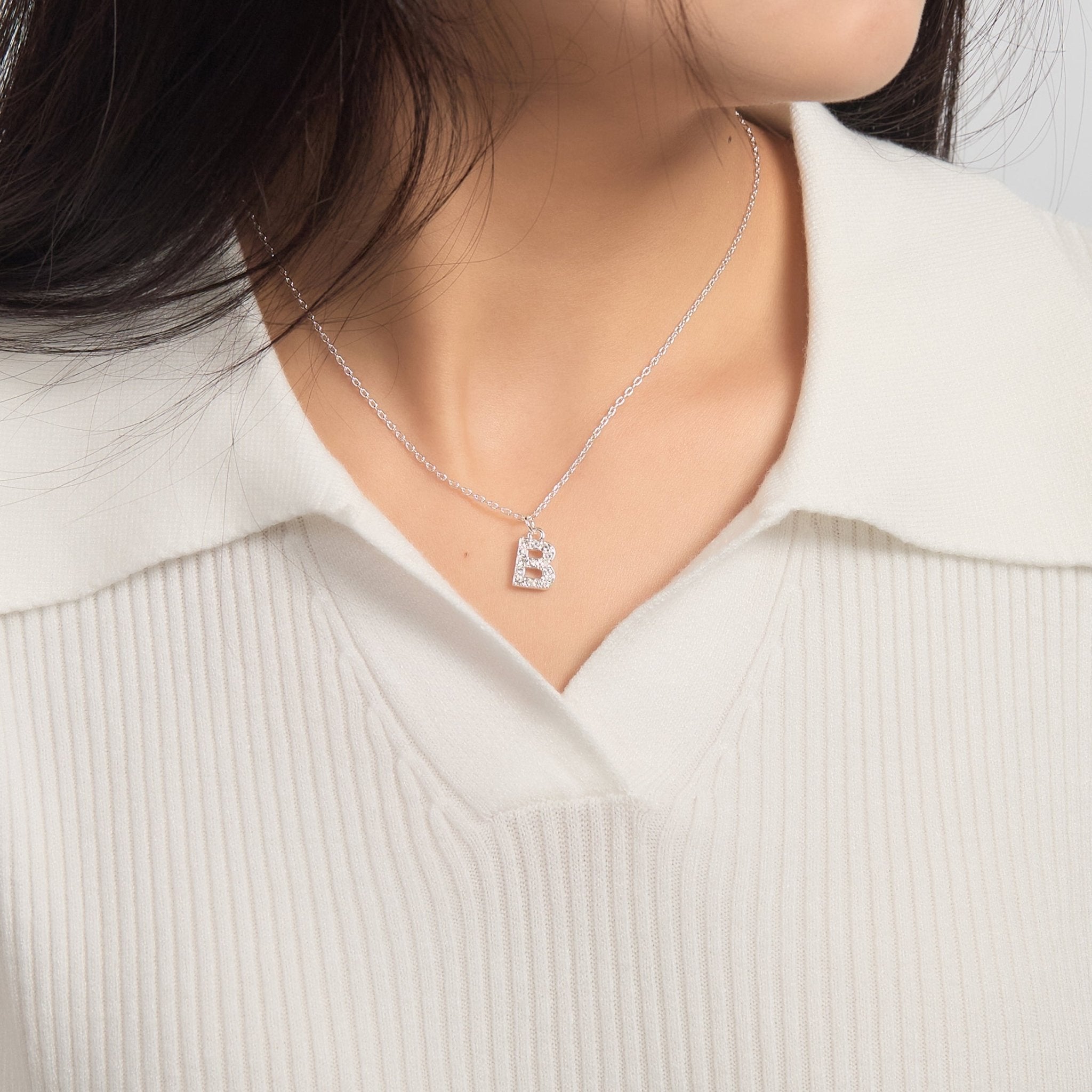 Pave Initial Necklace Letter B Created with Zircondia® Crystals