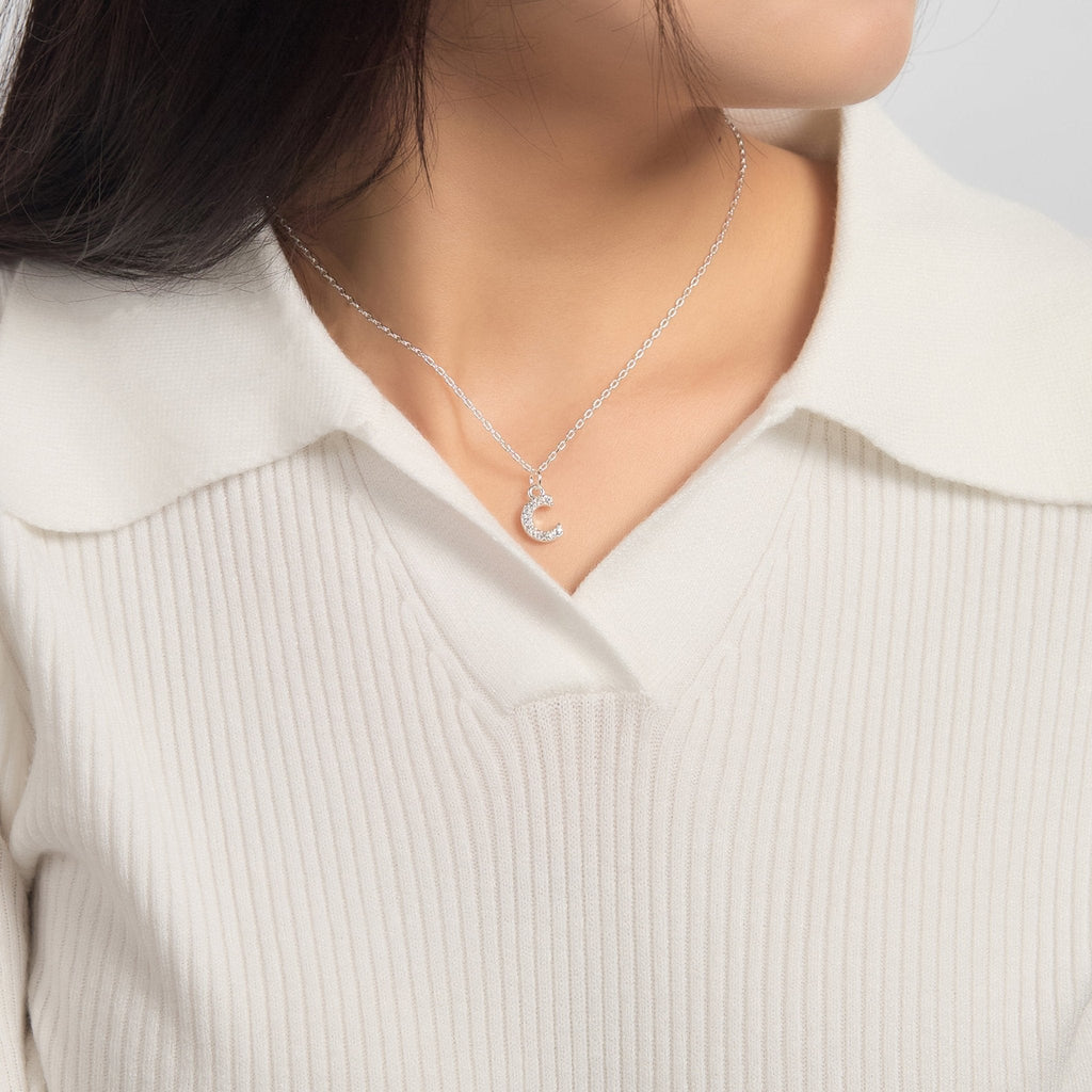 Pave Initial Necklace Letter C Created with Zircondia® Crystals