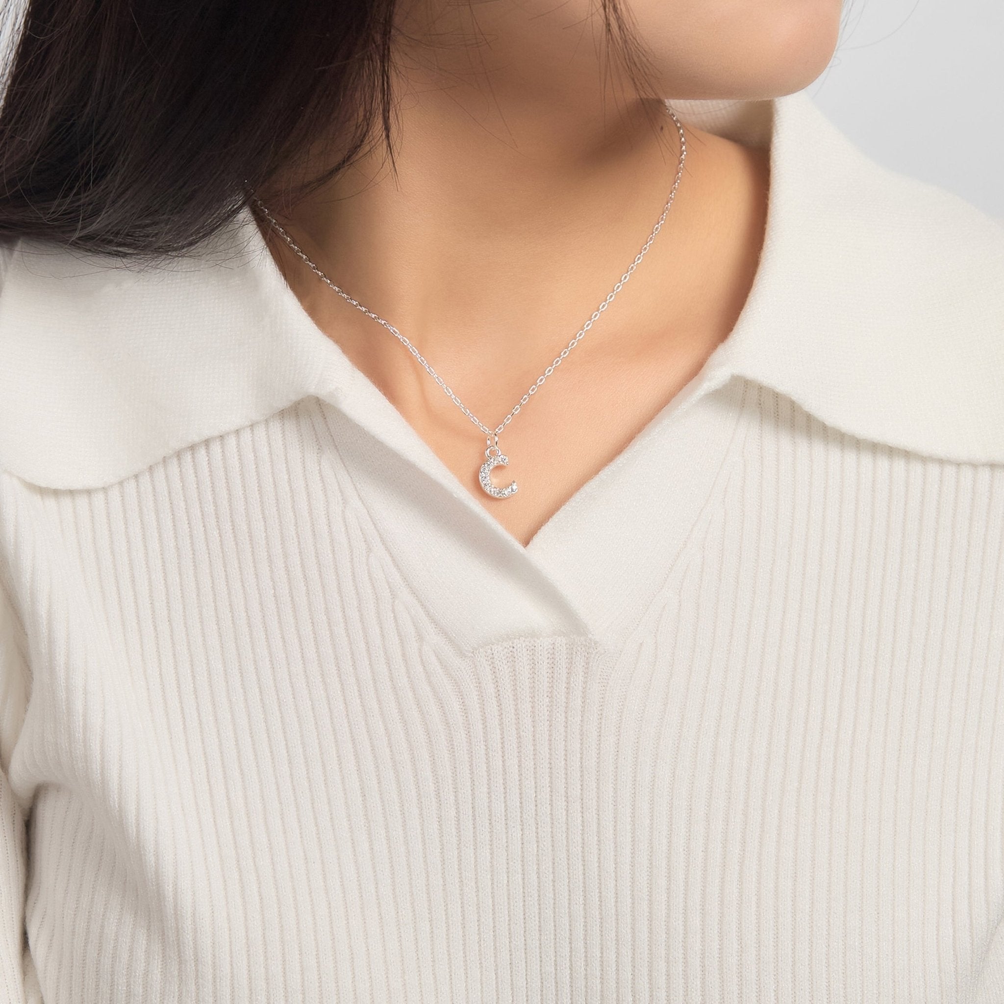Pave Initial Necklace Letter C Created with Zircondia® Crystals