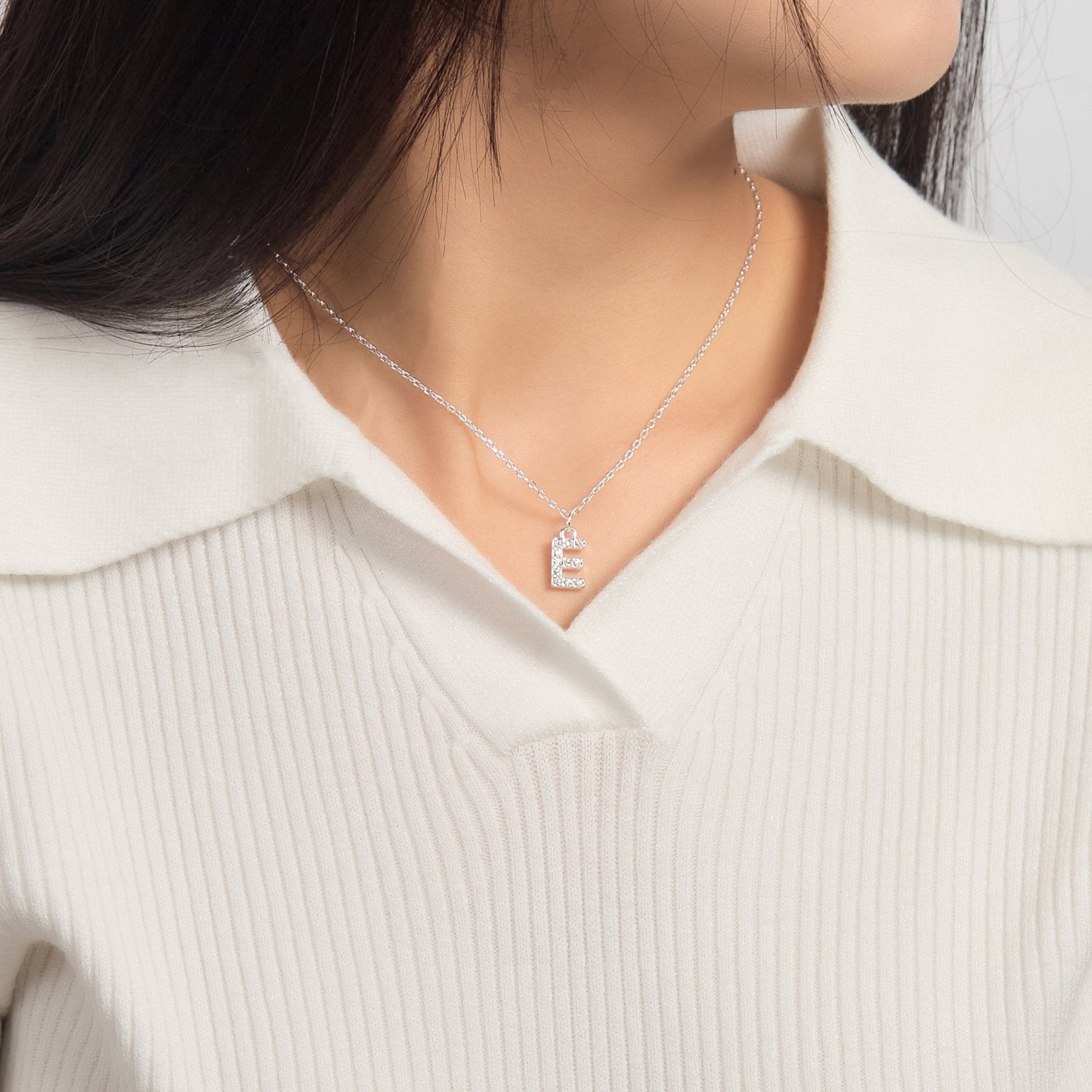 Pave Initial Necklace Letter E Created with Zircondia® Crystals