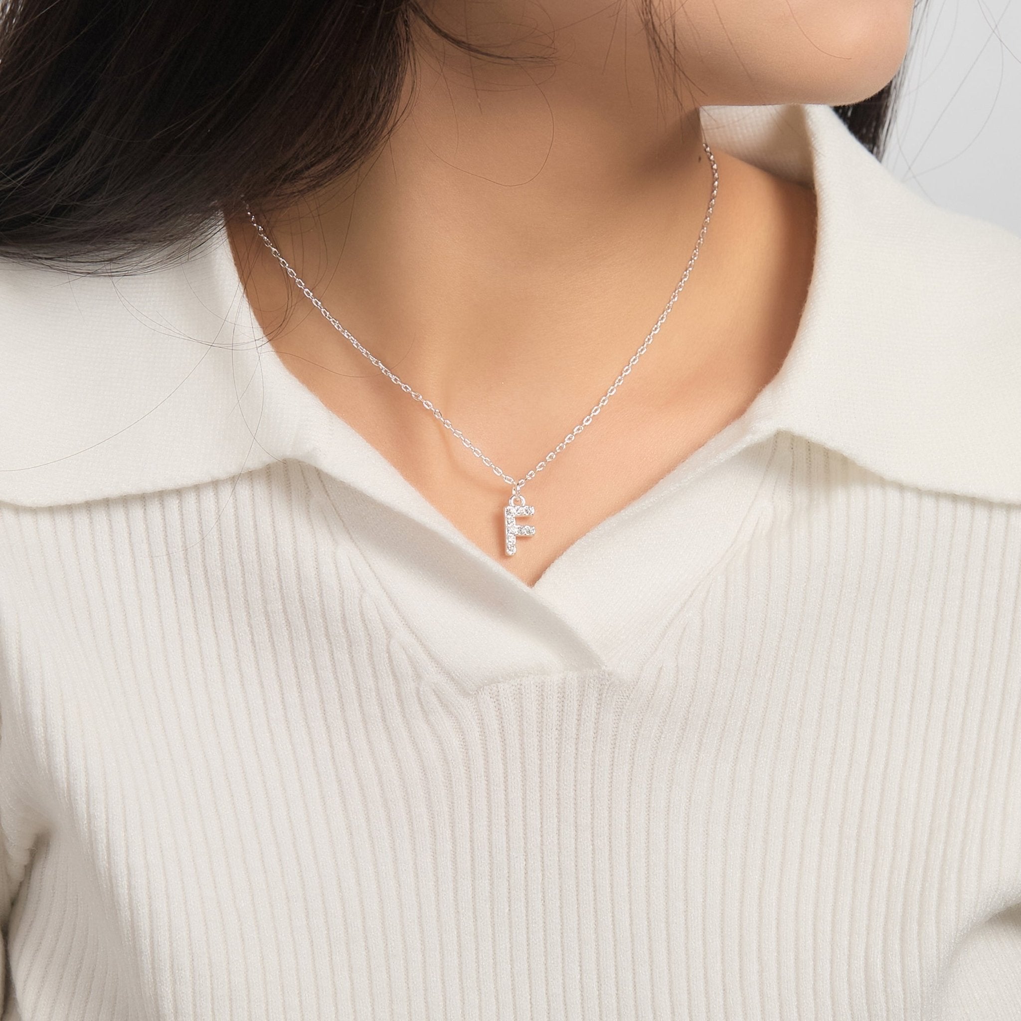 Pave Initial Necklace Letter F Created with Zircondia® Crystals