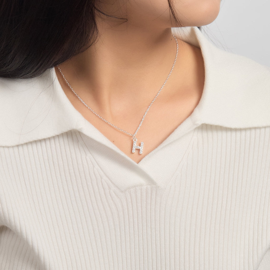 Pave Initial Necklace Letter H Created with Zircondia® Crystals