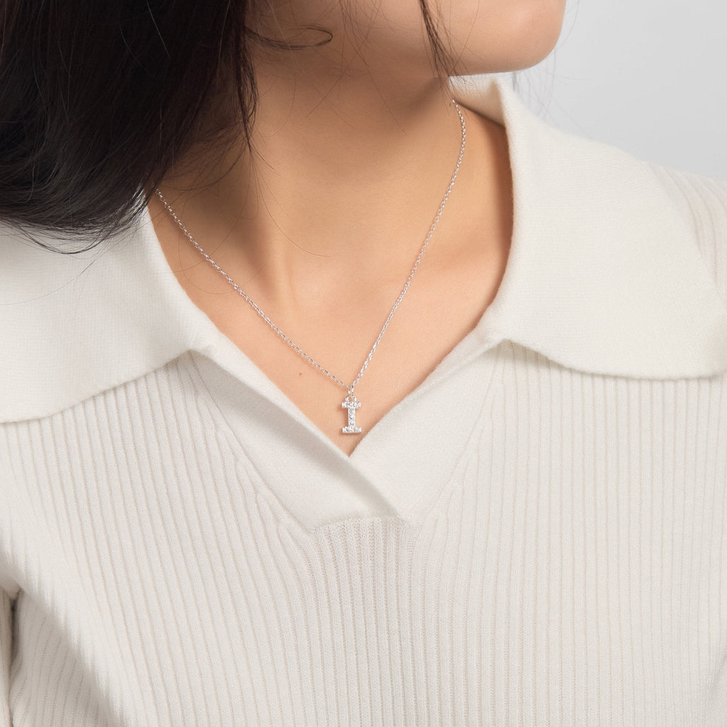 Pave Initial Necklace Letter I Created with Zircondia® Crystals