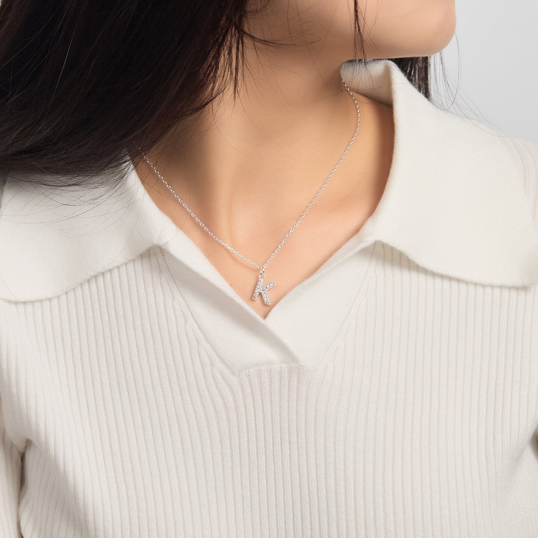 Pave Initial Necklace Letter K Created with Zircondia® Crystals