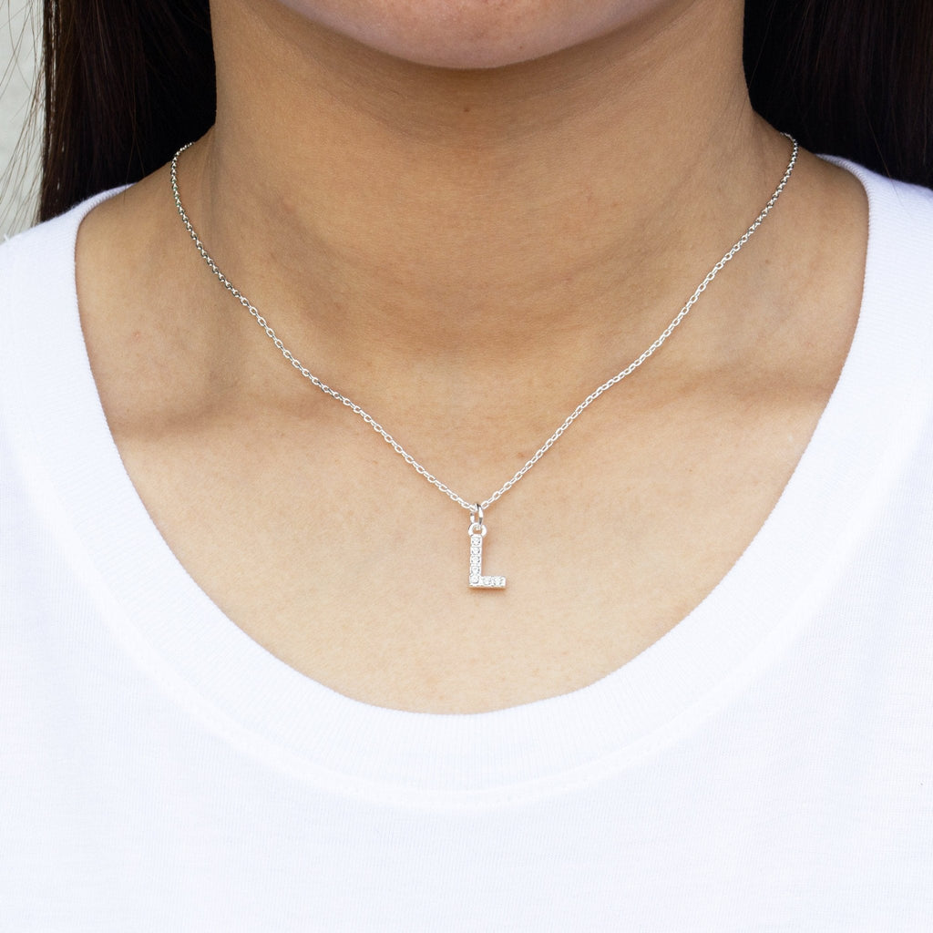 Pave Initial Necklace Letter L Created with Zircondia® Crystals