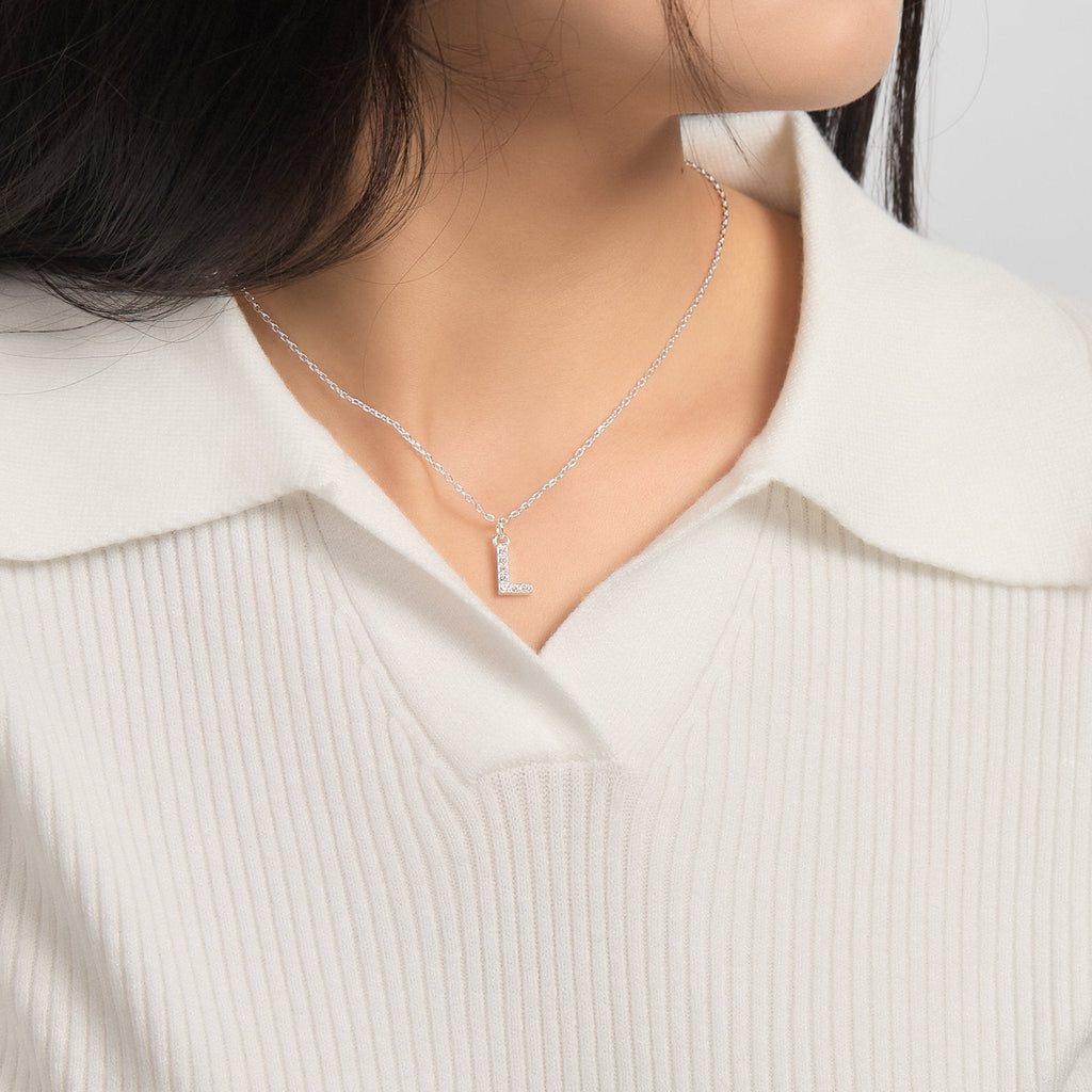 Pave Initial Necklace Letter L Created with Zircondia® Crystals