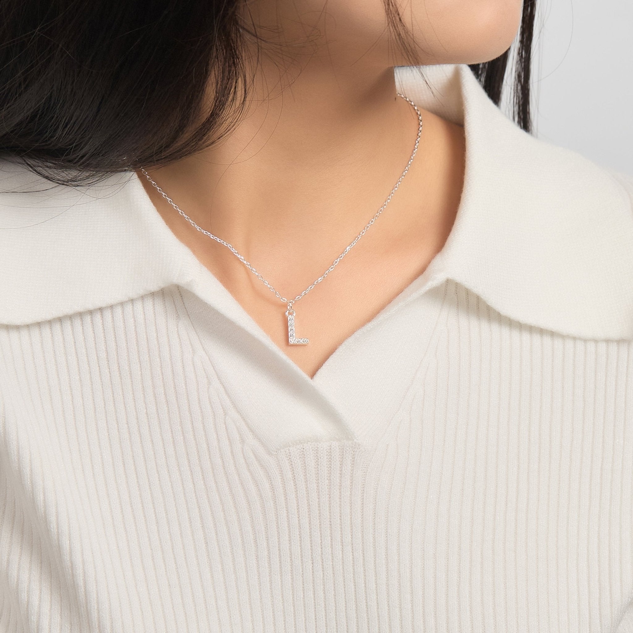 Pave Initial Necklace Letter L Created with Zircondia® Crystals