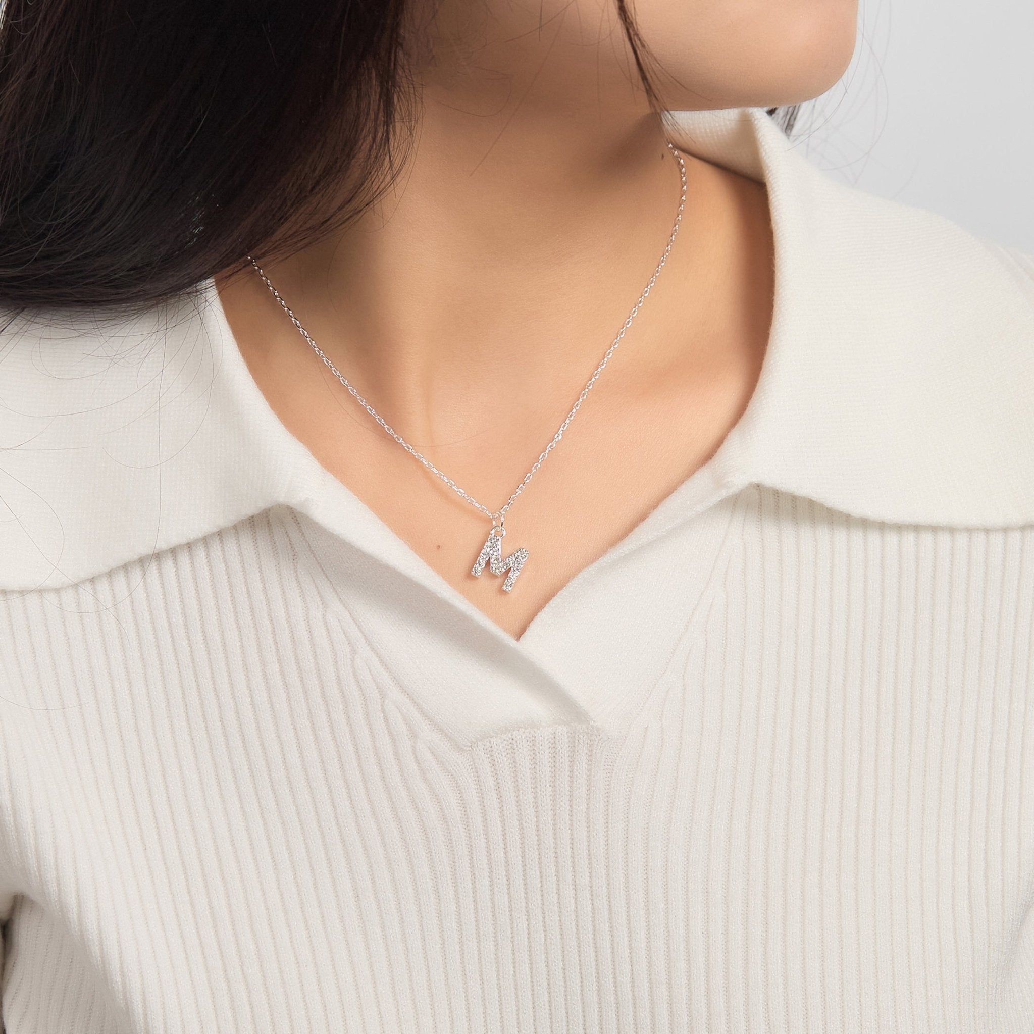 Pave Initial Necklace Letter M Created with Zircondia® Crystals