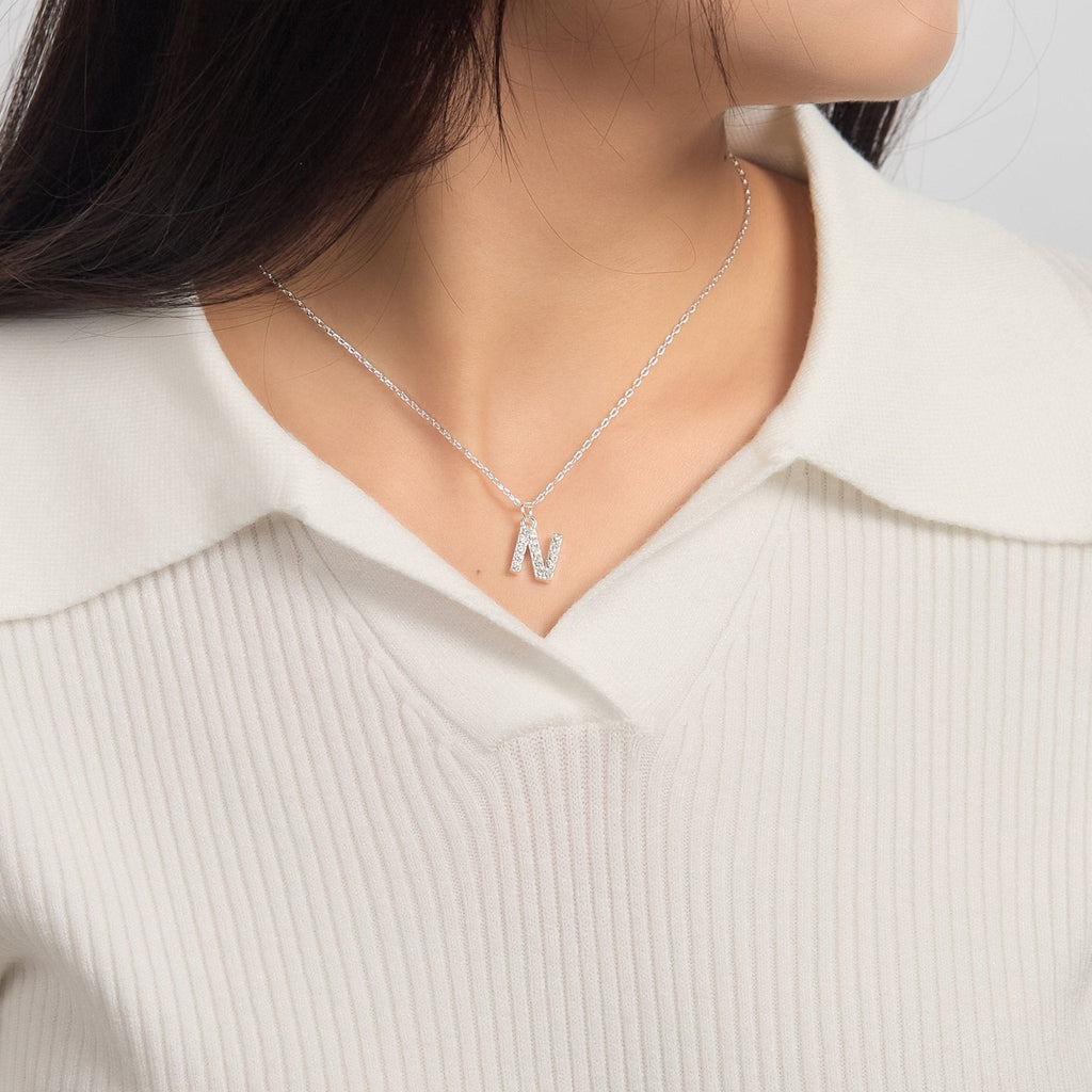 Pave Initial Necklace Letter N Created with Zircondia® Crystals