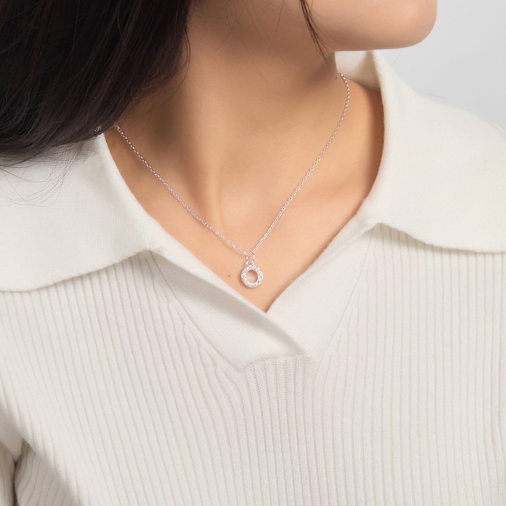 Pave Initial Necklace Letter O Created with Zircondia® Crystals