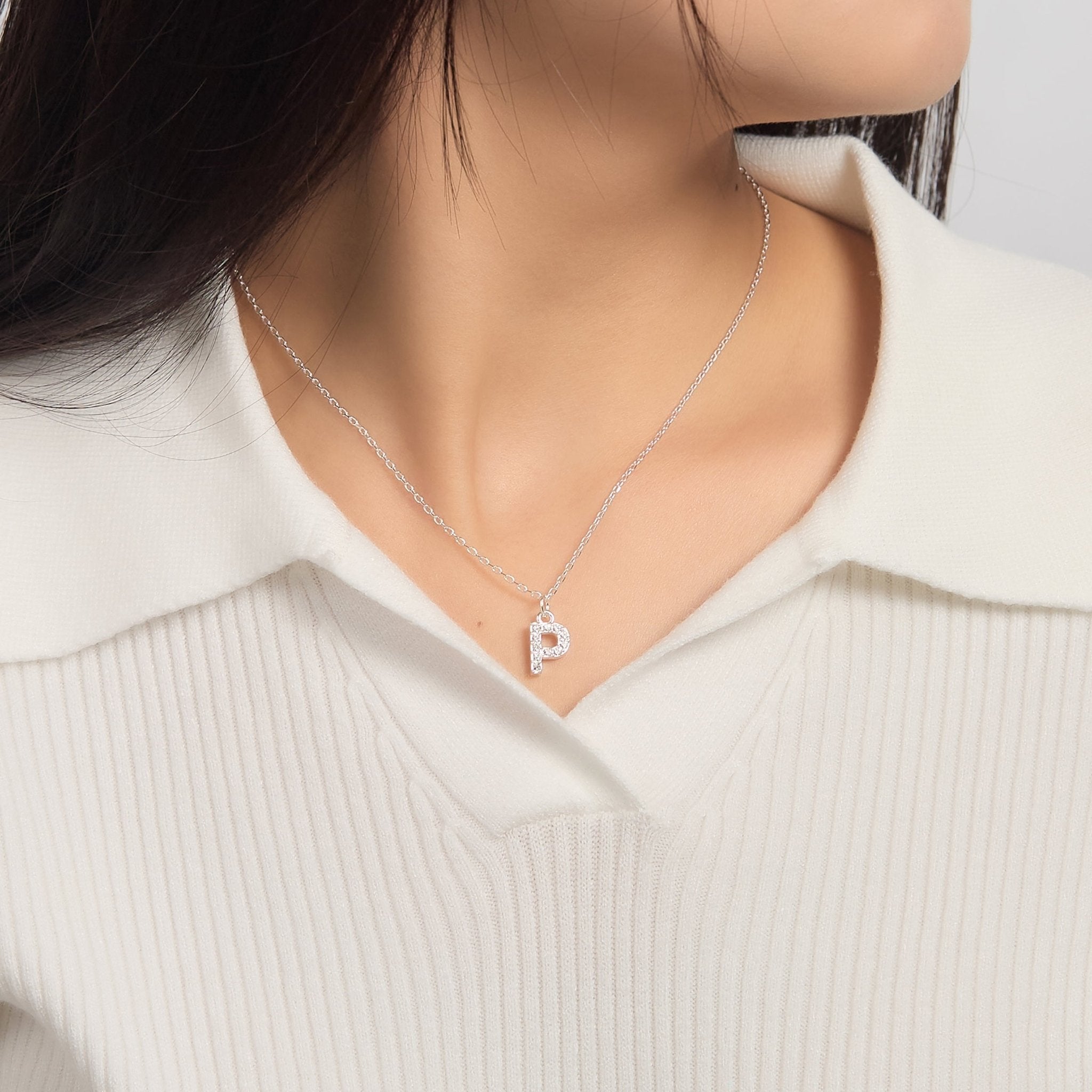 Pave Initial Necklace Letter P Created with Zircondia® Crystals
