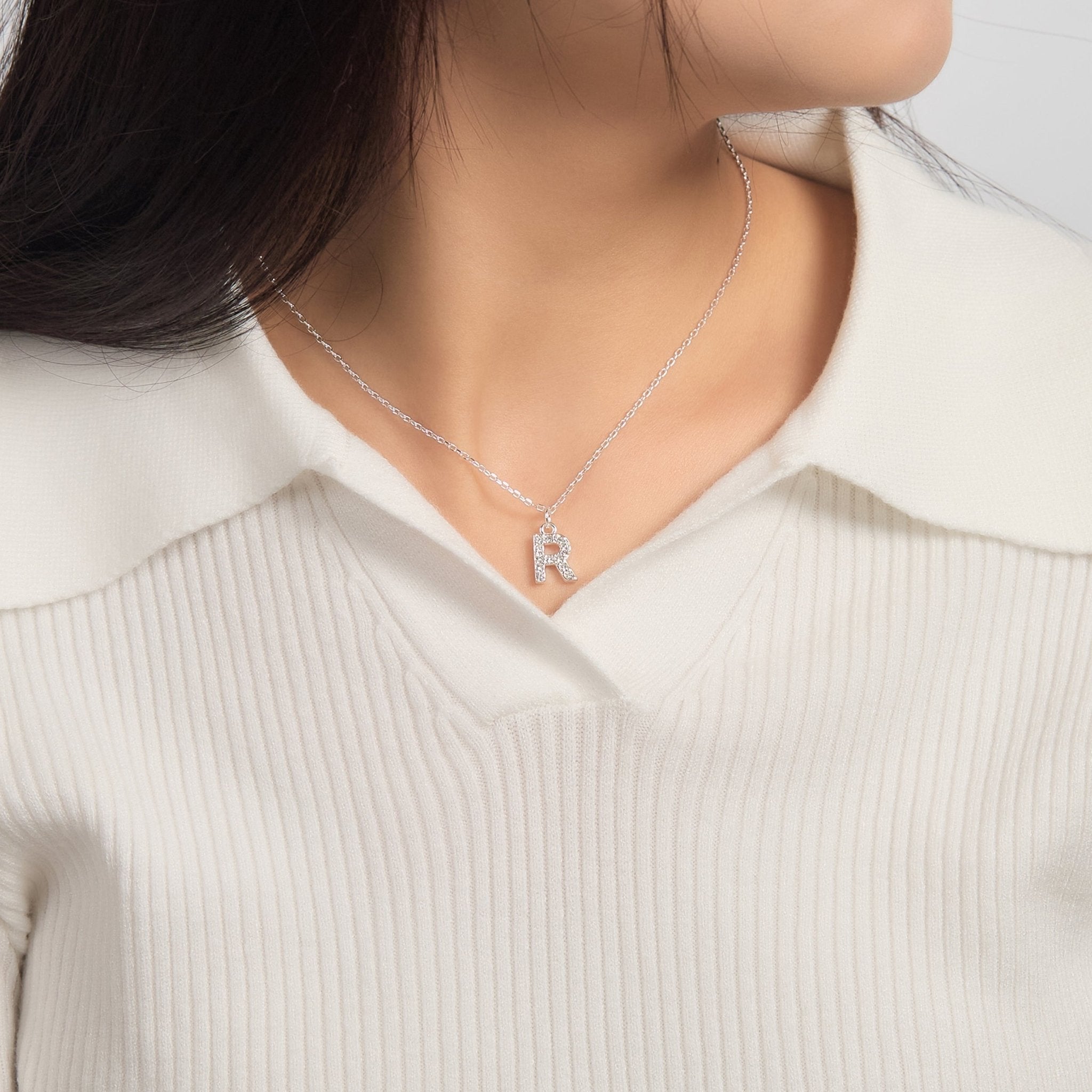 Pave Initial Necklace Letter R Created with Zircondia® Crystals