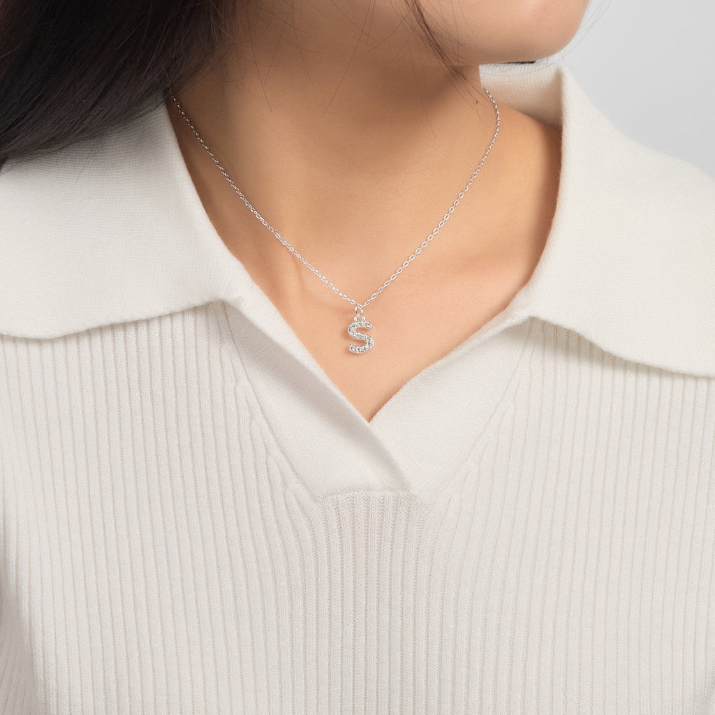 Pave Initial Necklace Letter S Created with Zircondia® Crystals