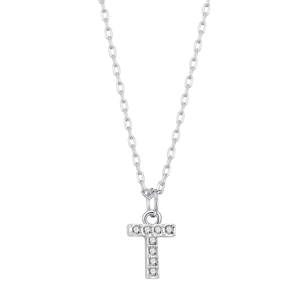 Pave Initial Necklace Letter T Created with Zircondia® Crystals