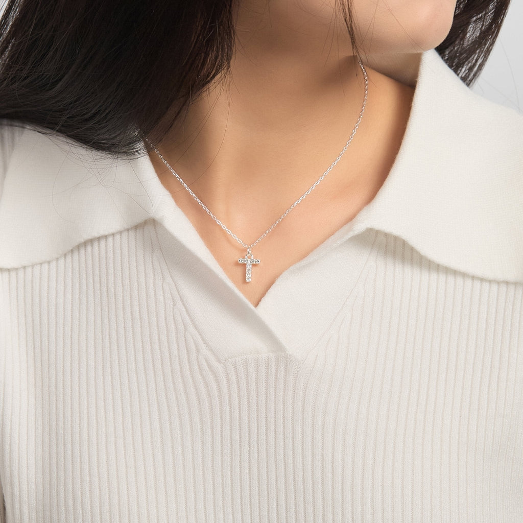 Pave Initial Necklace Letter T Created with Zircondia® Crystals
