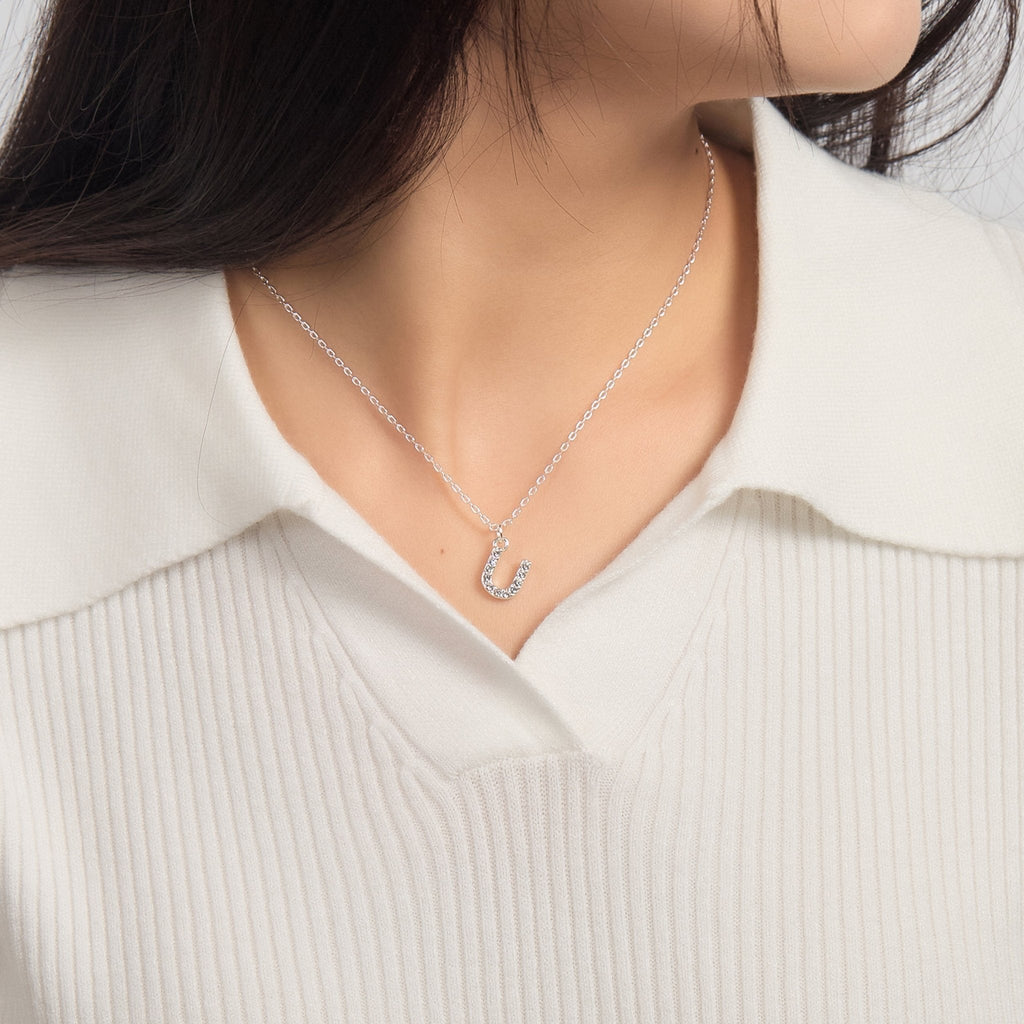 Pave Initial Necklace Letter U Created with Zircondia® Crystals
