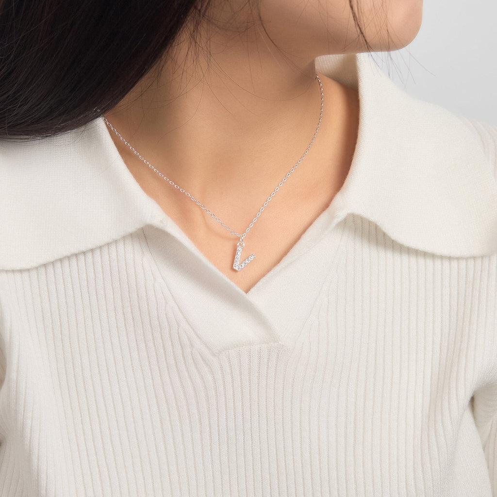 Pave Initial Necklace Letter V Created with Zircondia® Crystals