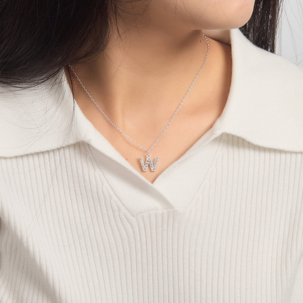 Pave Initial Necklace Letter W Created with Zircondia® Crystals
