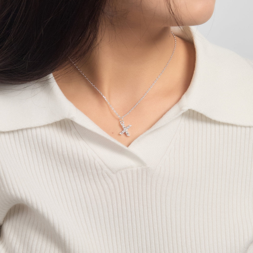 Pave Initial Necklace Letter X Created with Zircondia® Crystals